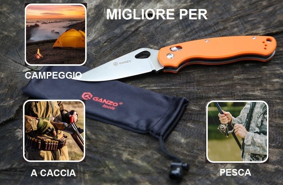 Ganzo - G729-OR Folding Pocket Knife 440C Stainless Steel Blade G10 Anti-Slip #A