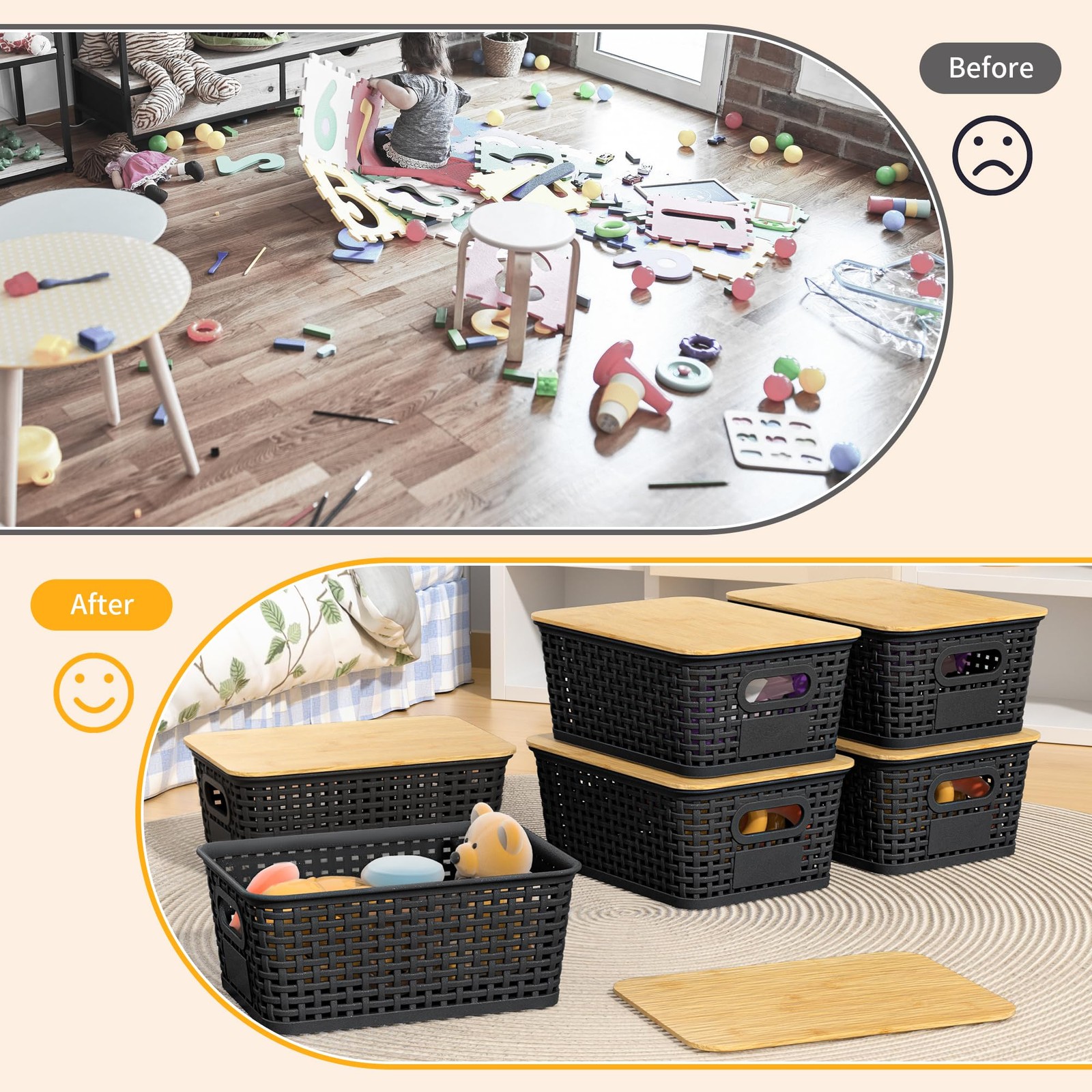 Plastic Storage Baskets with Lids and Labels, Stackable Storage Containers, S...