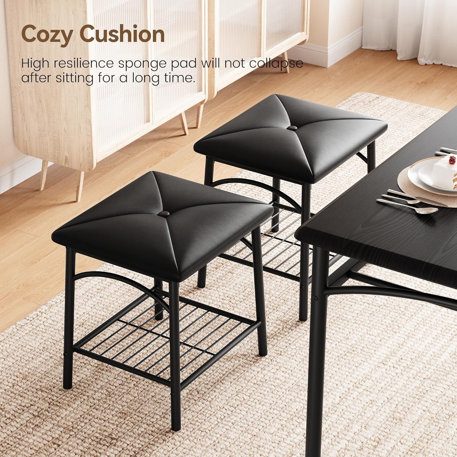 Dining Table Set 4 Kitchen Table W/ Upholstered Bench & 2 Chairs Kitchen Table