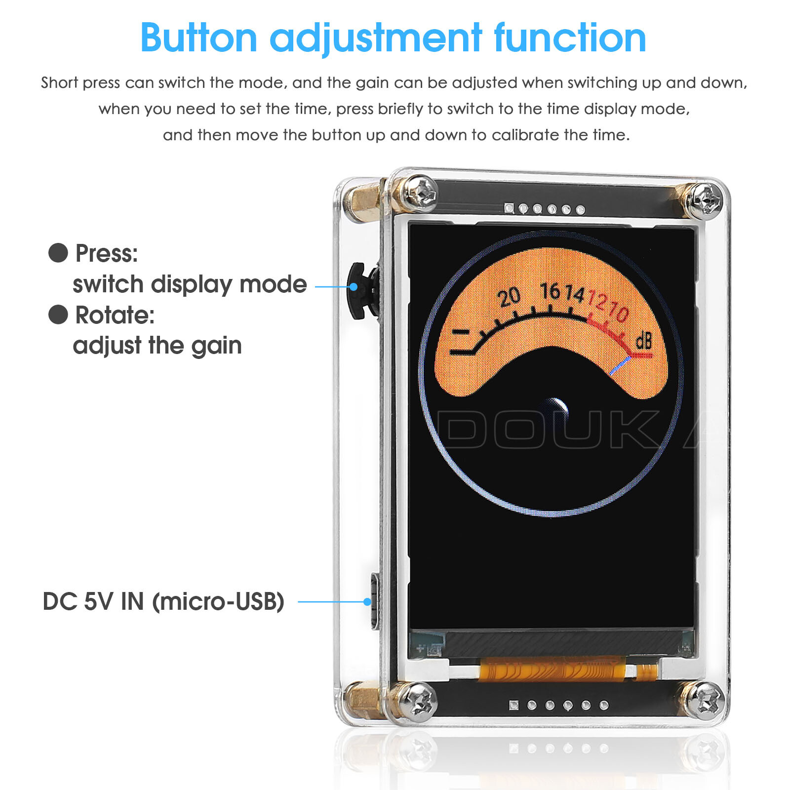 MIC Sound Level Indicator VU Meter 2.4" LCD Display Audio Spectrum Digital Clock