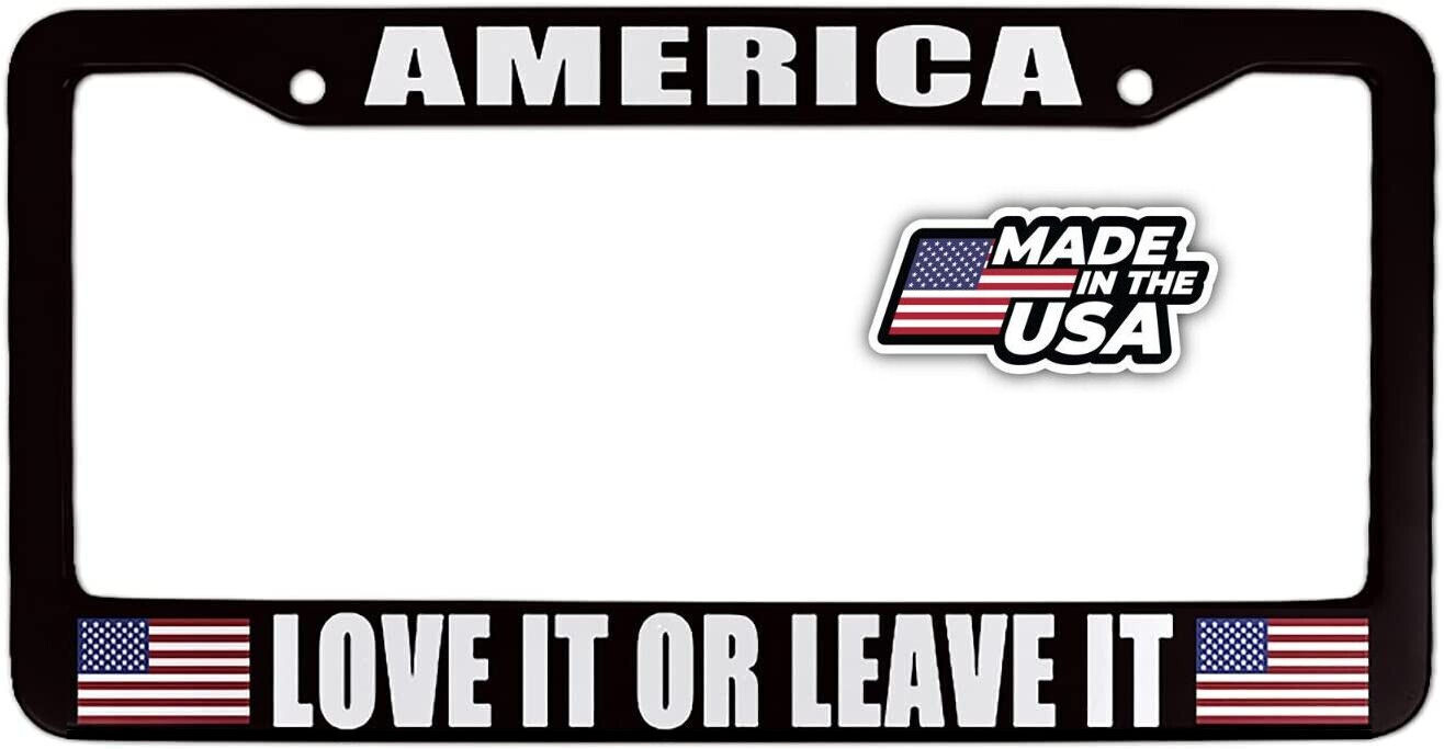 America Love It Or Leave It USA Flag Black plastic License Plate Frame