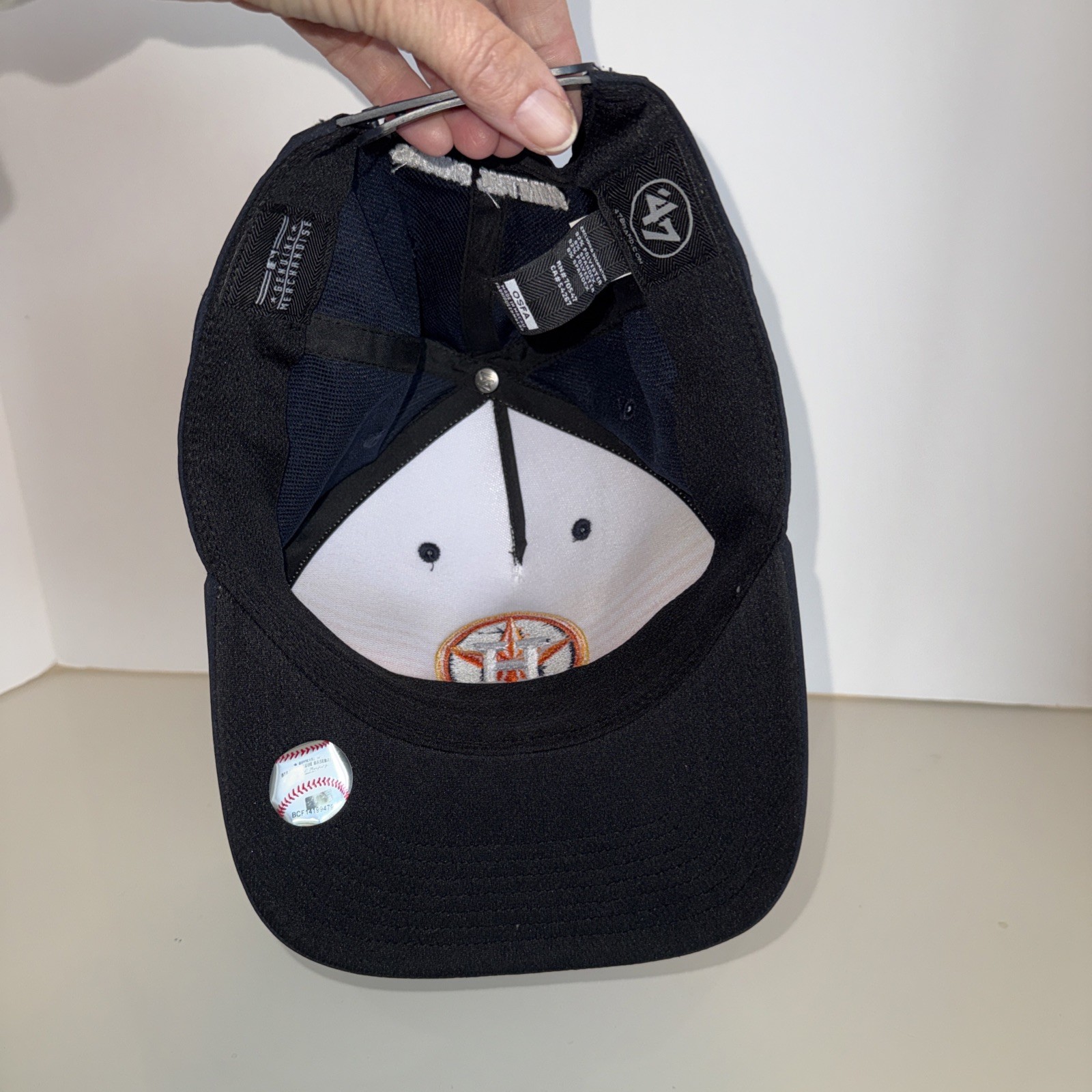 Houston Astros Star H Logo On White Striped Fabric, Navy Hat Cap Spring Training