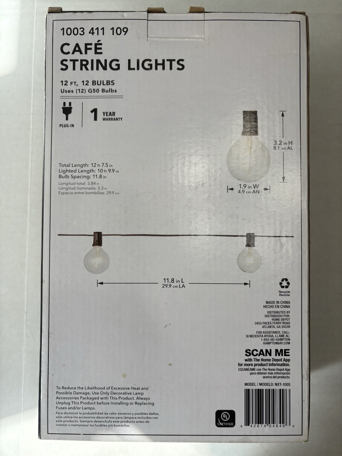 Hampton Bay 12 Light 12 Ft Cafe String Lights New