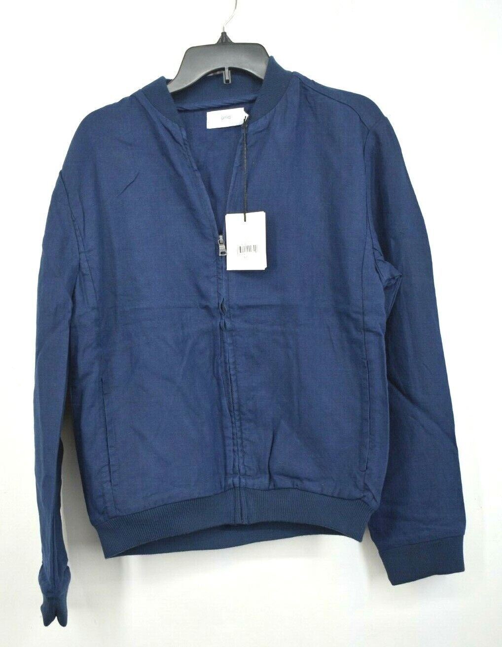 Onia Mens Bomber Jacket Banded Woven Long Sleeves Button Front Ribbed Knit Trim
