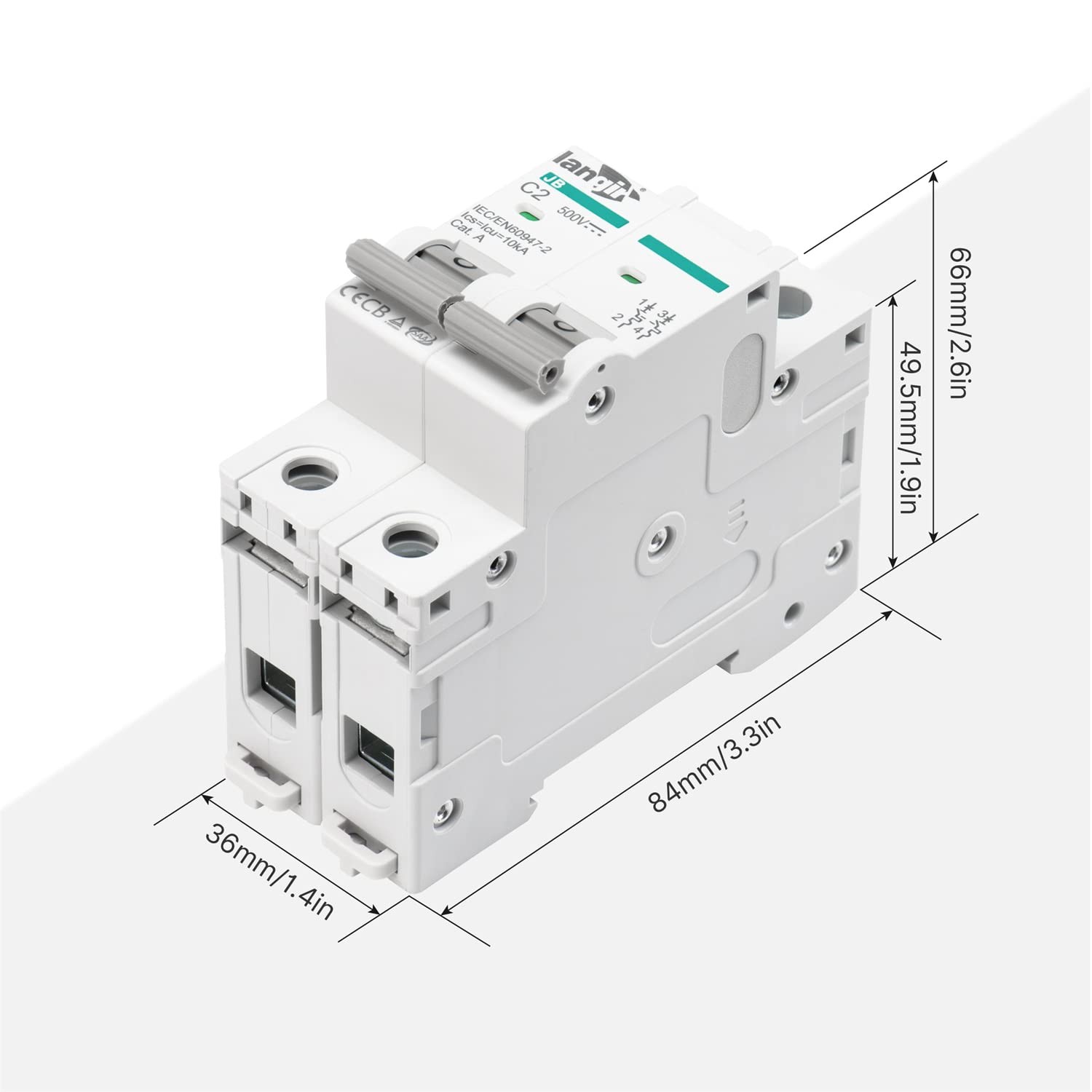 LANGIR 2P DC Circuit Breaker 20A 500V, DIN Rail Mount Solar Disconnect Switch...