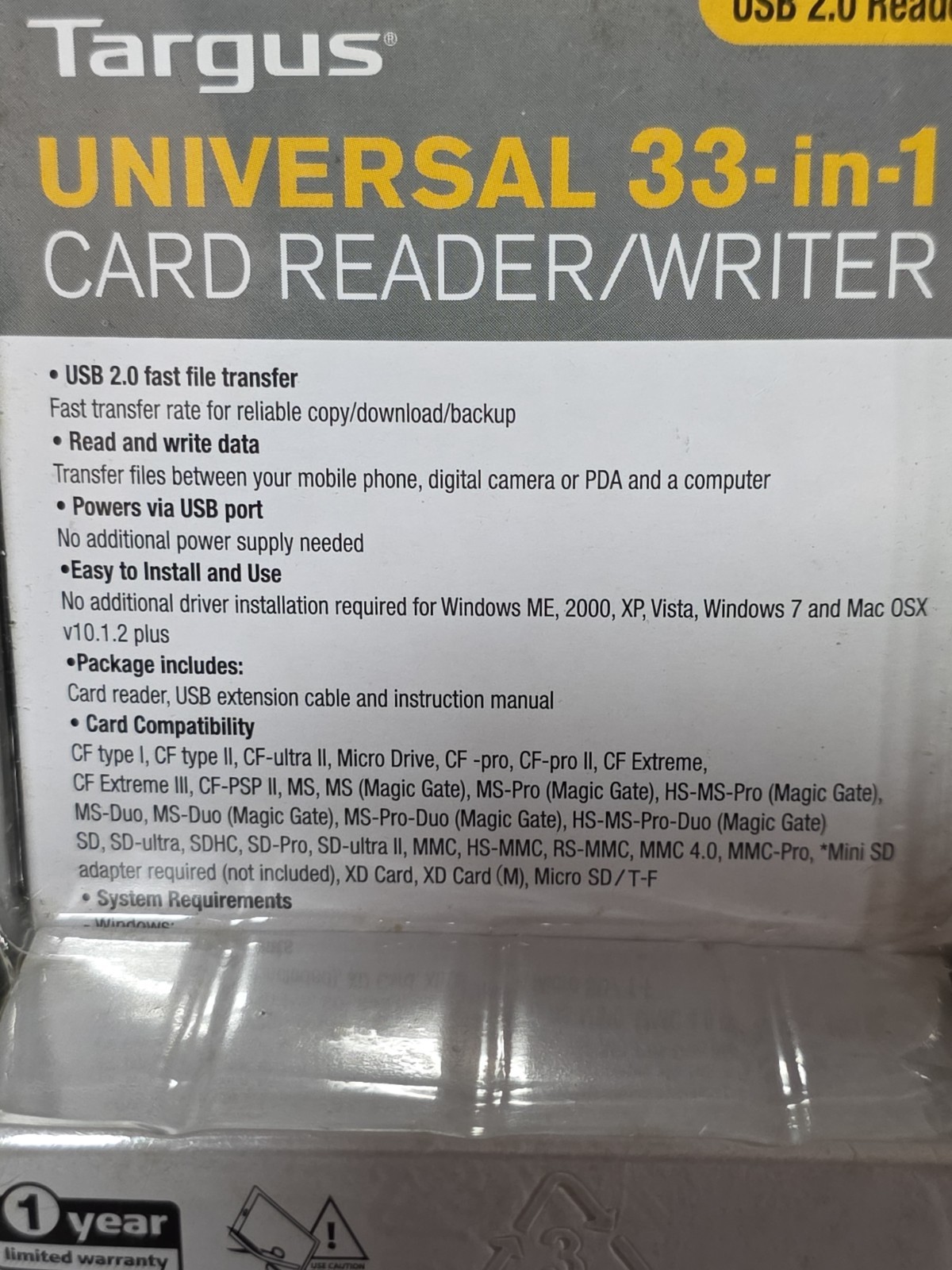 NOS Targus Universal 33 in 1 Card Reader Writer Multi Card USB 2.0 Reader Sealed