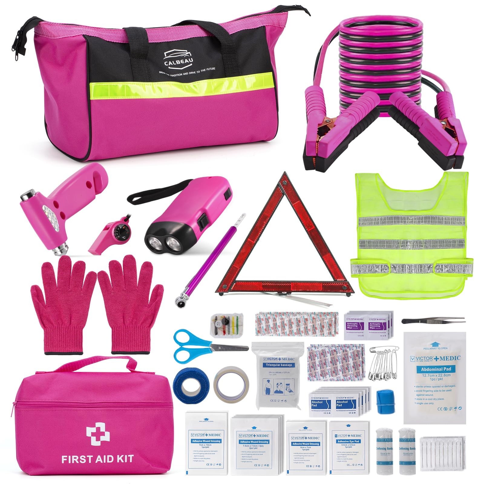 Car Emergency Kit For Women Pink Emergency Roadside Assistance Kit With Pink Car