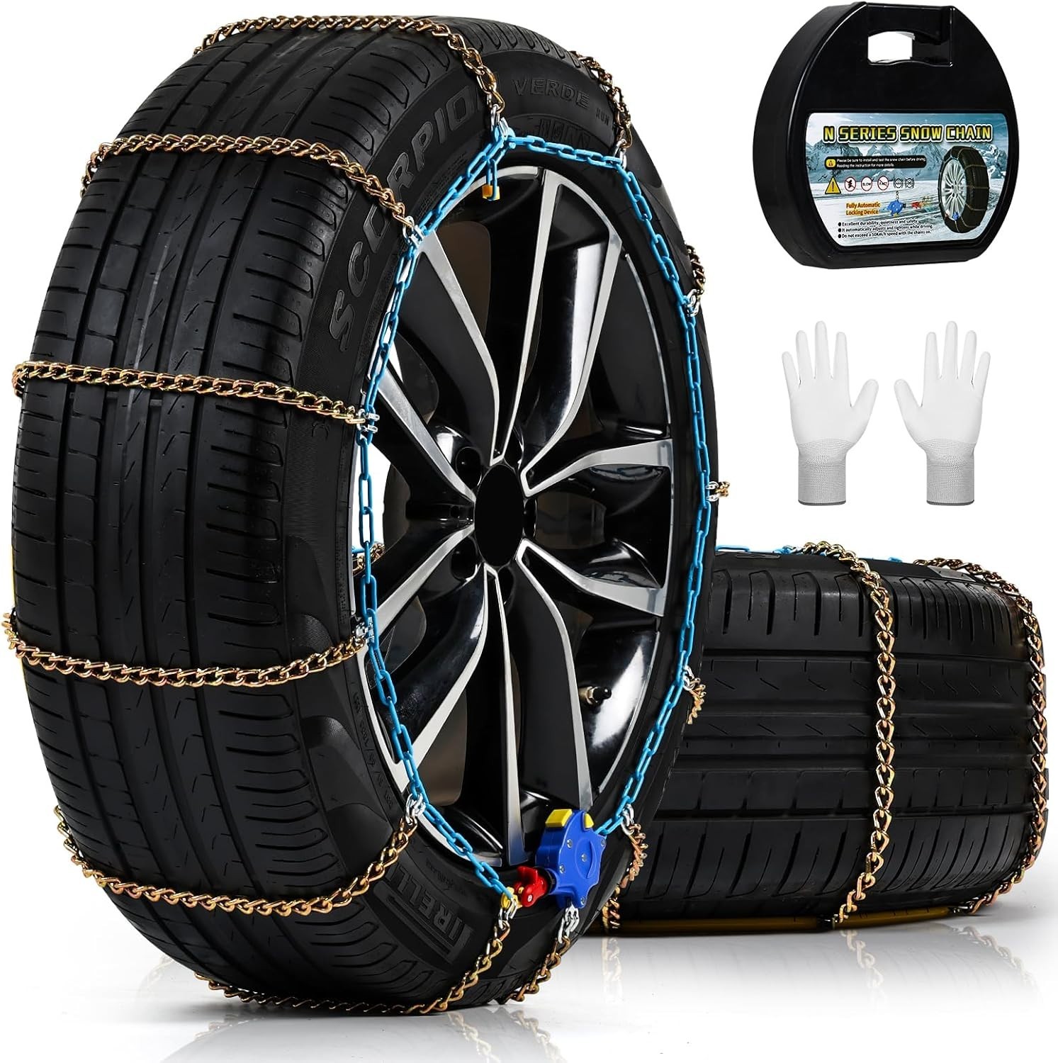 Auto Tightening Snow Tire Chains 1-Min Quick Fit ALN120 Traction Set of 2