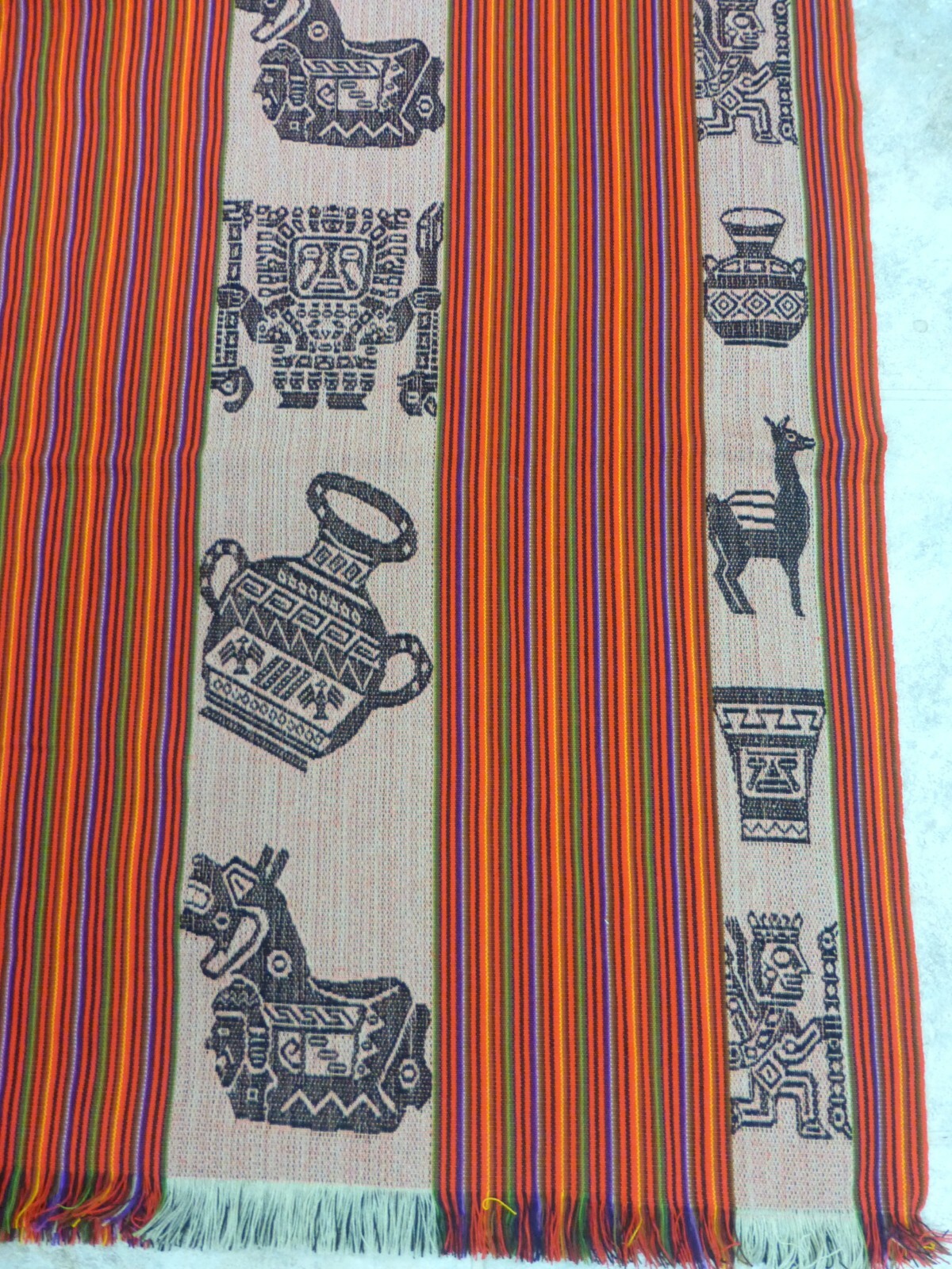 Andean Shamans Hooded Orange Tones with Colored Designs Poncho