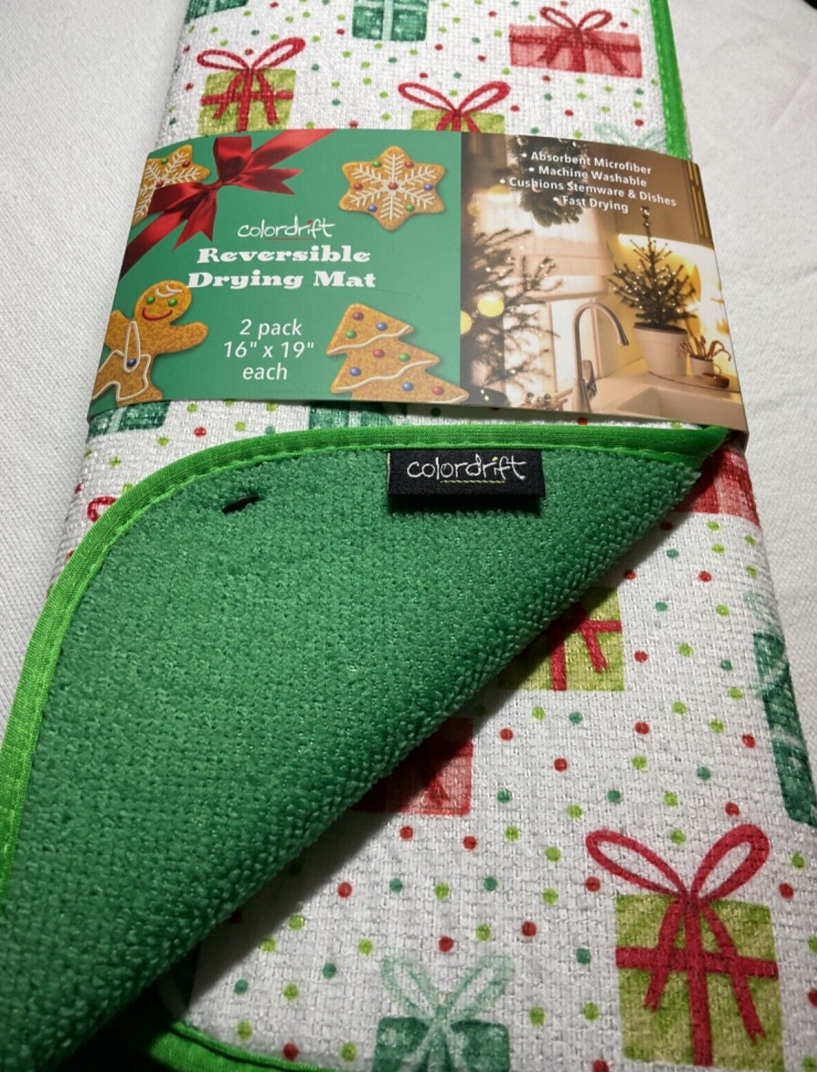 COLORDRIFT REVERSIBLE DRYING MATS (2) CHRISTMAS PRESENTS 16 X 19 MICROFIBER NIP
