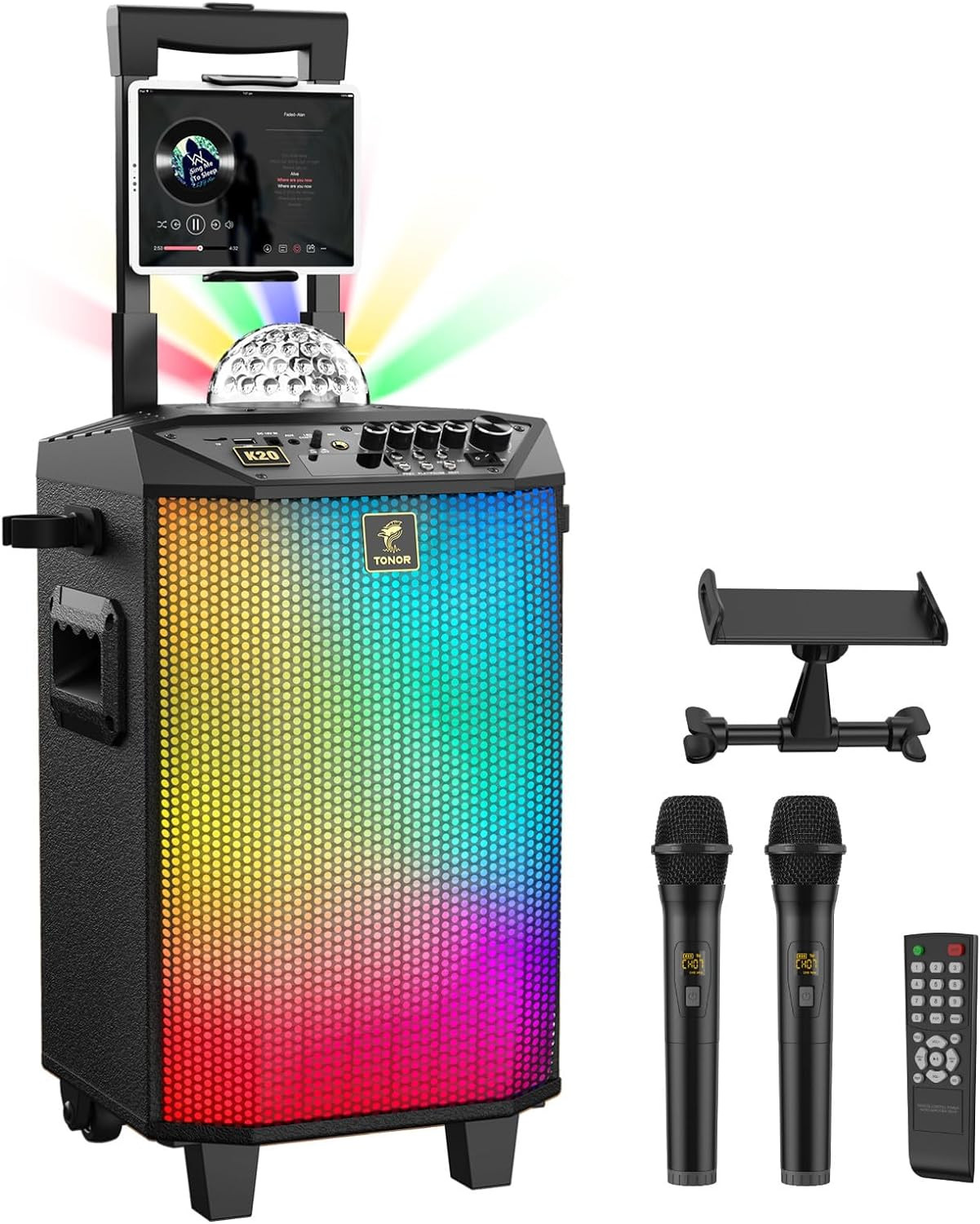 Portable Wireless Karaoke Machine with Dual Microphones & Disco Ball K20
