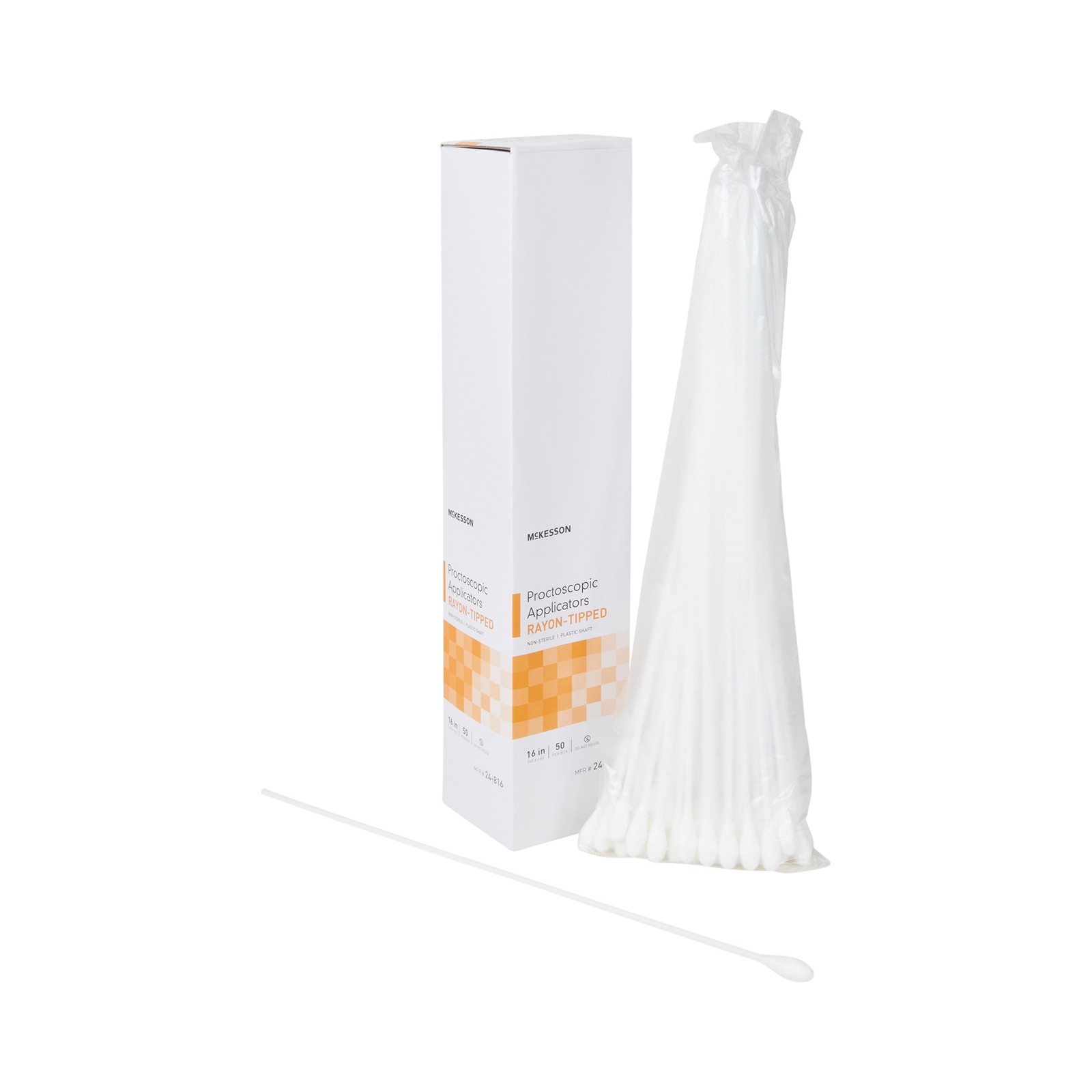 50 McKesson Proctoscopic Swabstick Rayon Tip Plastic Shaft 16" NonSterile 24-816