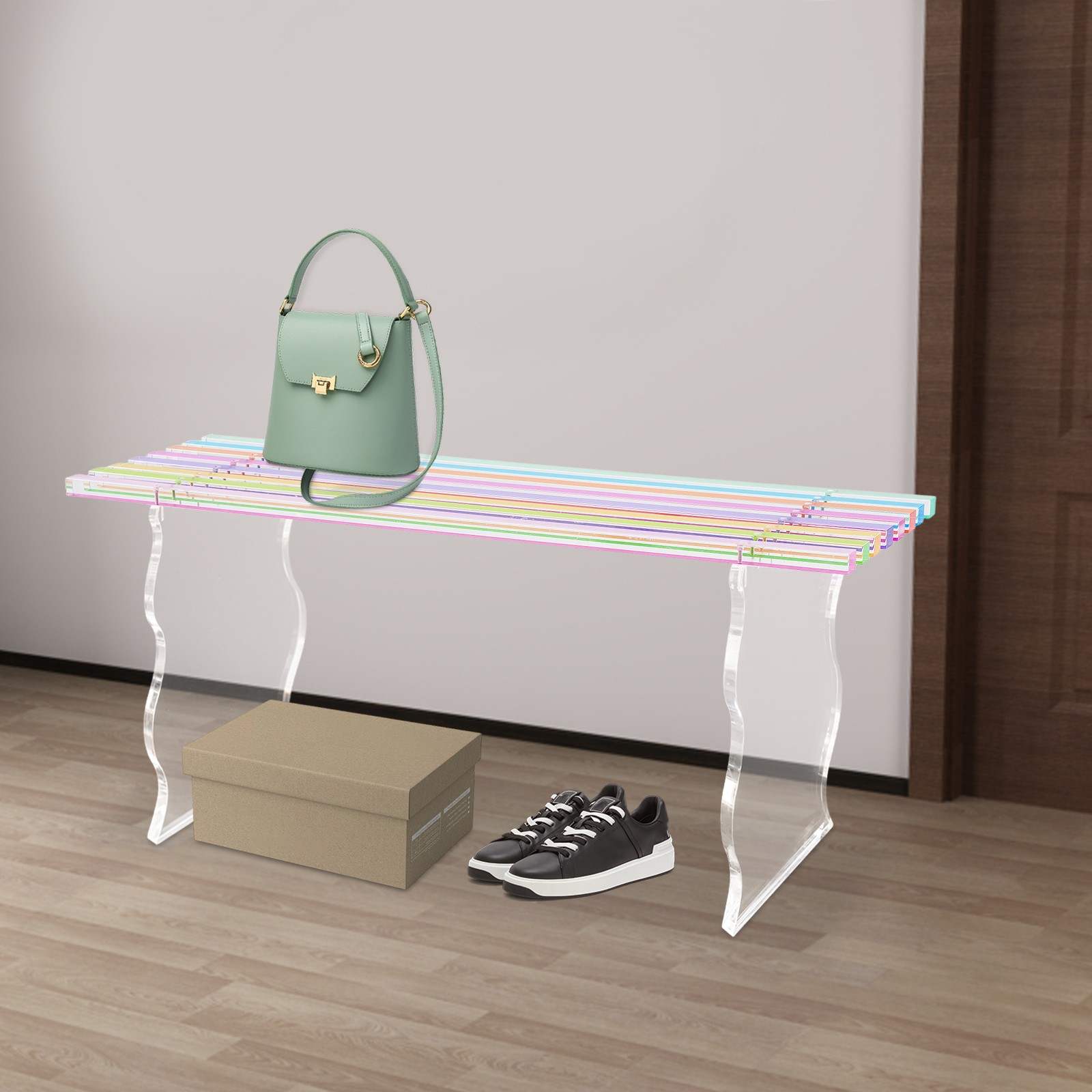 Acrylic Entryway Shoe Bench, Bench In Rainbow Color, Furniture Seat 35.4" L
