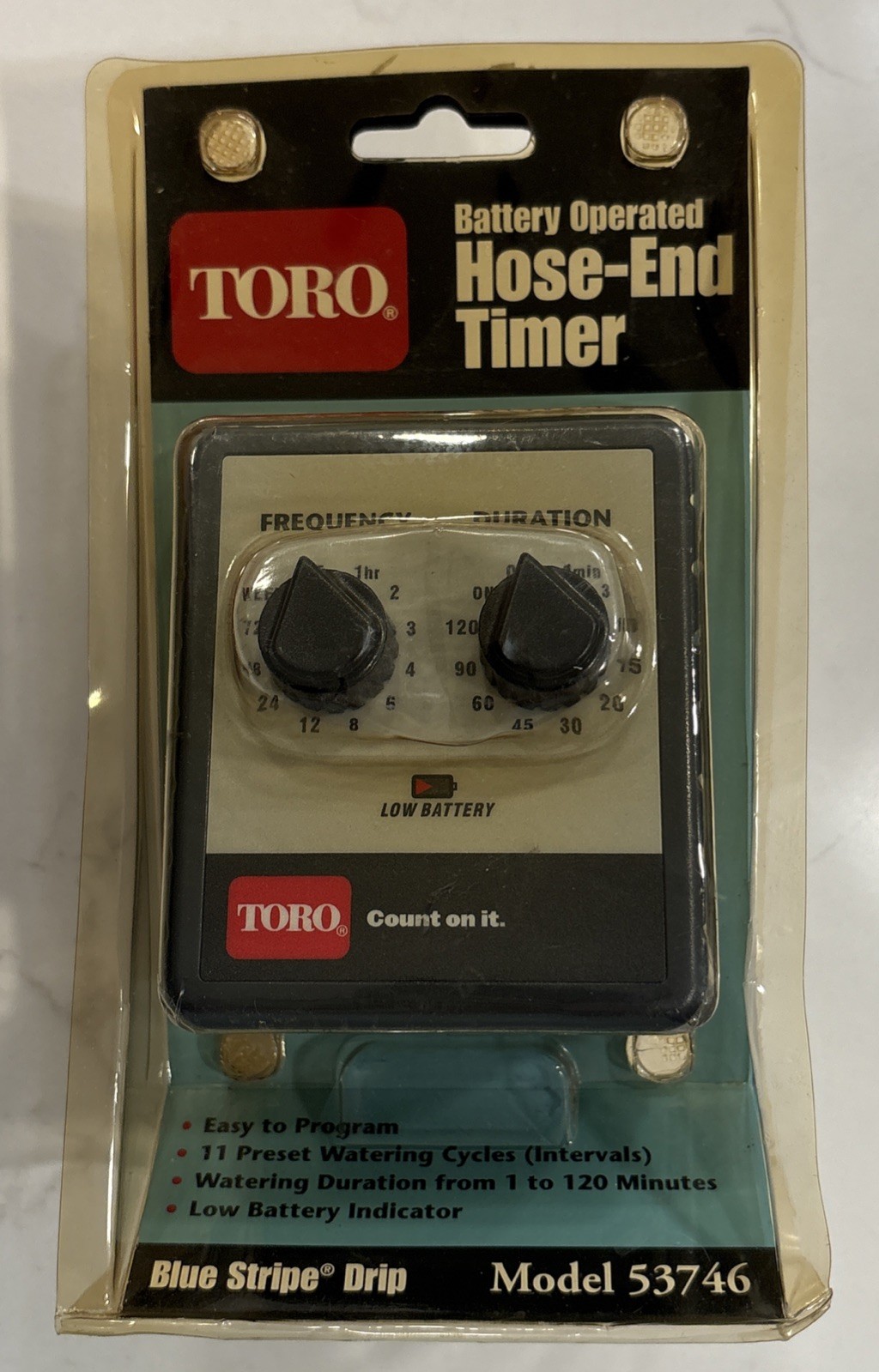 TORO Battery Operated Hose-End Timer Model 53746 Blue Stripe Drip NOS