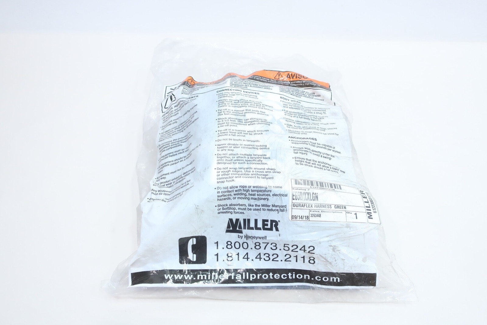 Miller E650/XXLGN Green Duraflex Full Body Harness Xxl