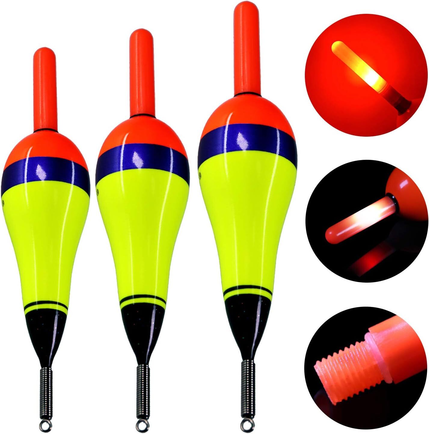 THKFISH 3Pcs Fishing Bobbers Fishing Floats Led Fishing Floats Lighted Bobbers