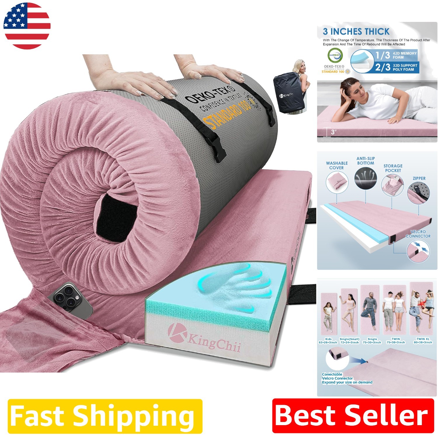 Upgraded Memory Foam Camping Mattress | CertiPUR-US | 72"x24"x3" | Waterproof