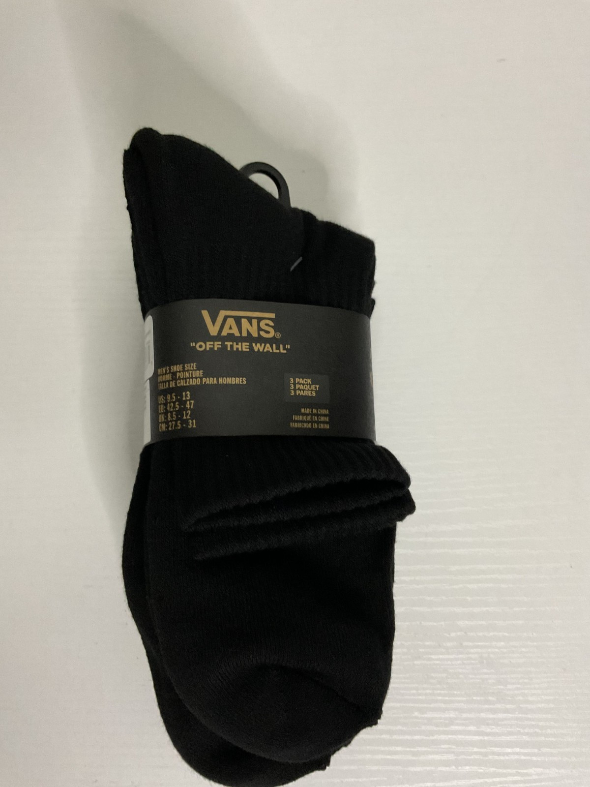 Vans "off the wall" Men's 3-Pack Classic Crew Socks Black  Size 9.5-13