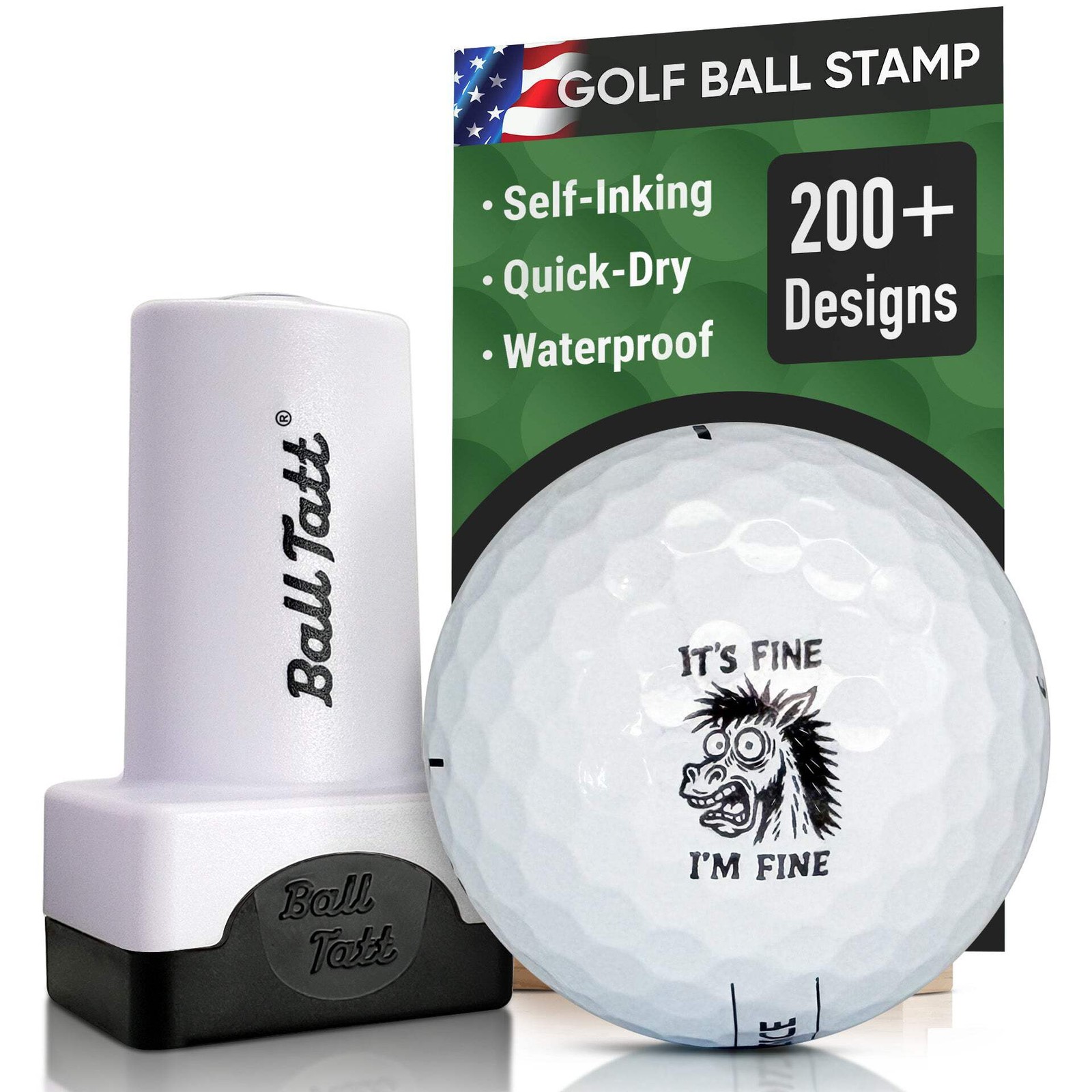 Ball Tatt - I'm Fine Golf Ball Stamp Quick-Dry Self-Inking Ball Stamper