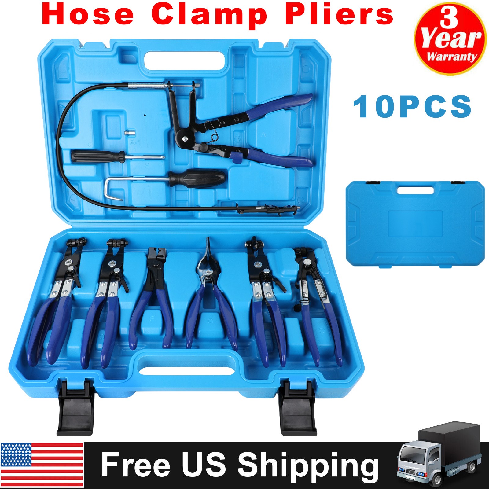 Hose Clamp Clip Remover Pliers Wire Long Reach Kit Fuel Oil Water Hose Tool Set