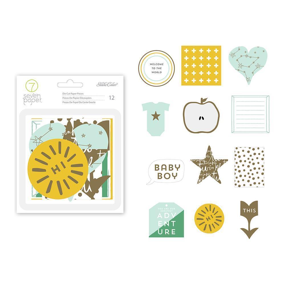 AMERICAN CRAFTS SEVEN PAPER STUDIO CALICO CLARA BABY BOY DIE CUT PAPER PIECES