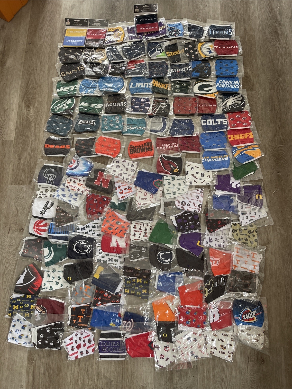 Lot Of 138 New Sealed Cloth Face Masks Licensed NFL NCAA NBA MLB Bulk Coverings
