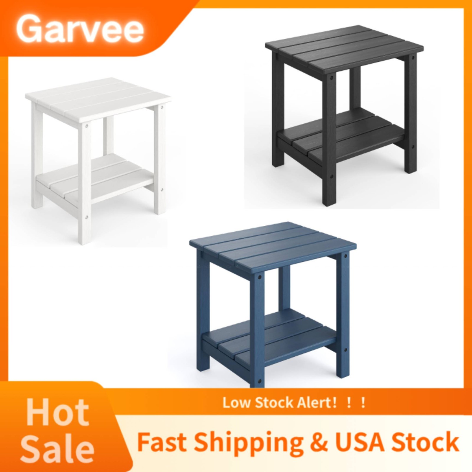 Two Tier HDPE Patio Side Table Adirondack Style All Weather End Table Designed F