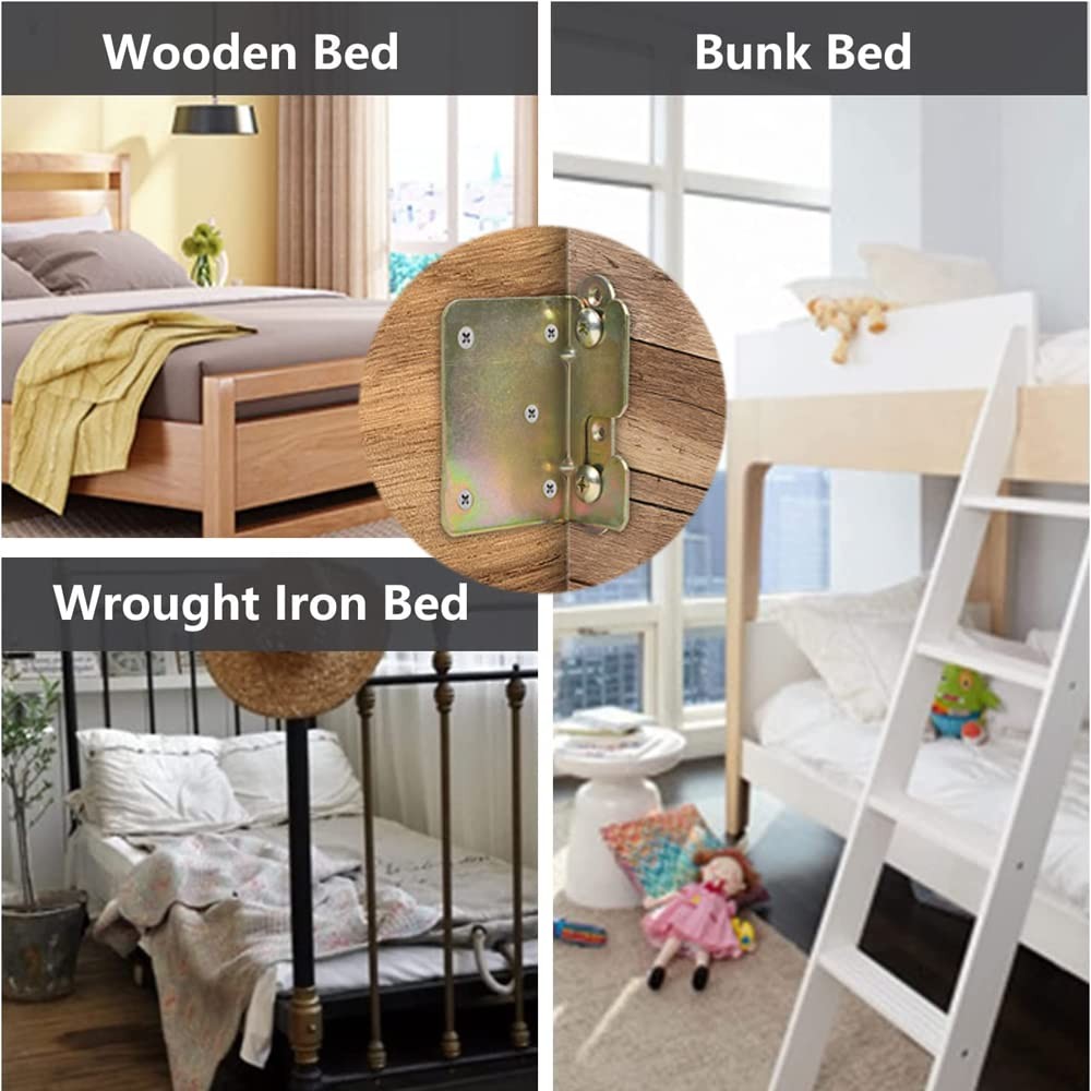 Bed Rail Brackets, Bed Frame Hardware, Set of 4 with Screws