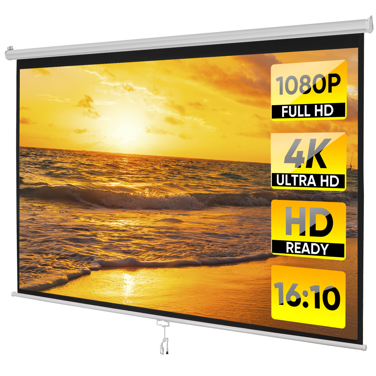 Movie Projector Screen Pull Down 16:10 Foldable Wall Mount HD Projection Screen