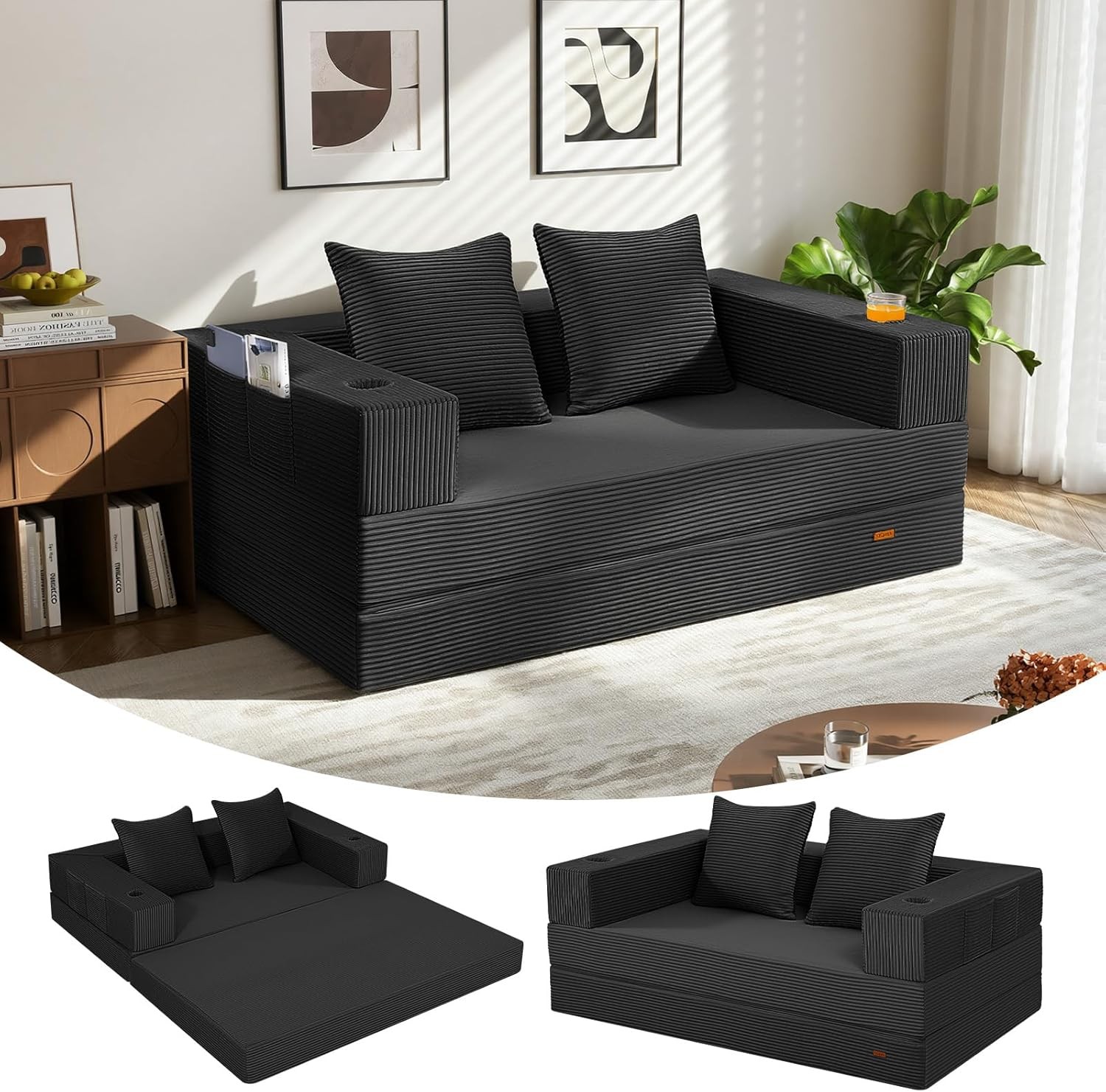 Futon Sofa Bed 4‑in‑1 Convertible Sofa Bed Folding Boneless Couches Living Room