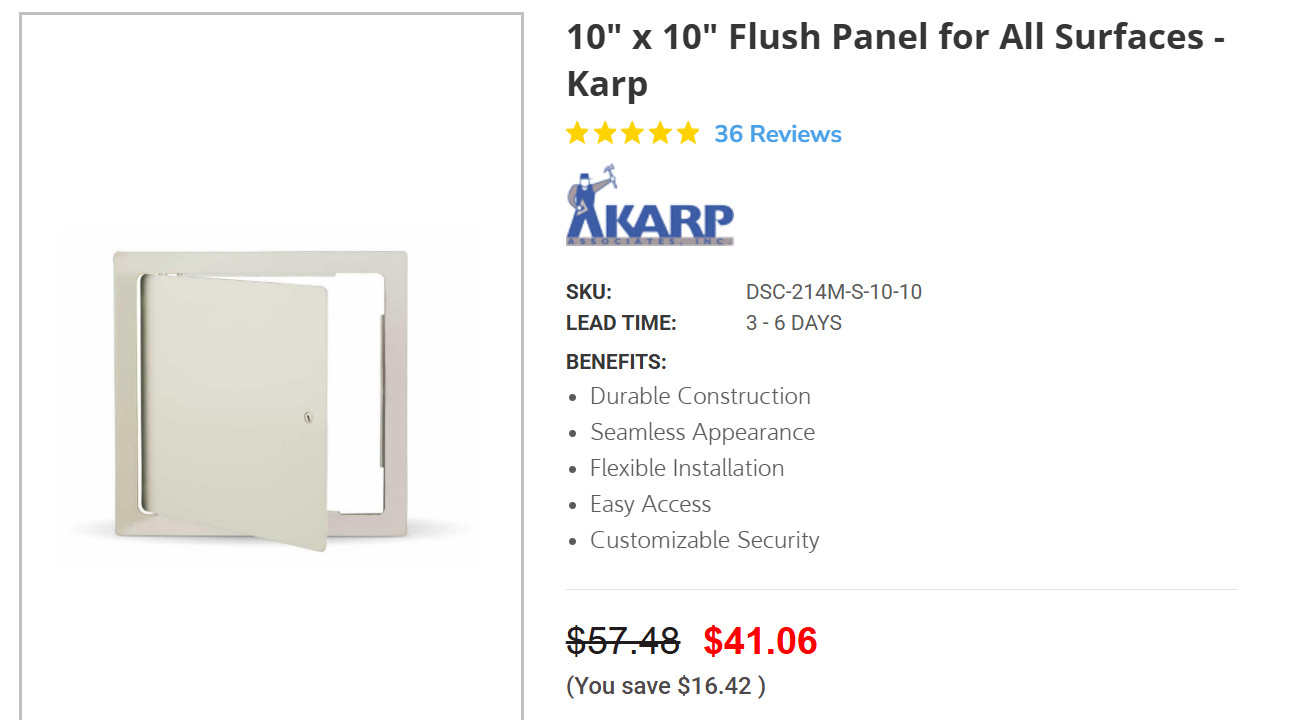 Karp DSC-214M 10x10 Flush Access Door Panel Wall Ceiling Hatch