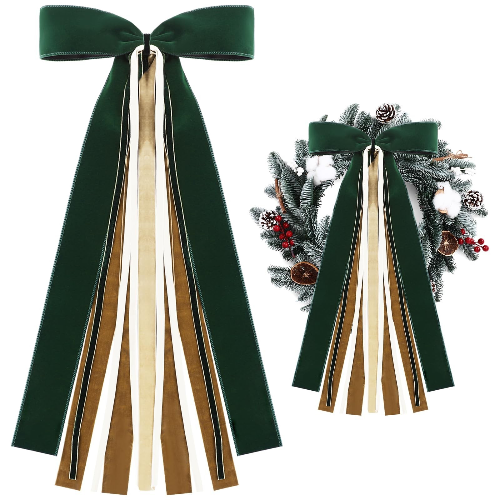Suncalla Large Green Velvet Christmas Ribbon Bow Sash for Wreath 12" x 24" Re...
