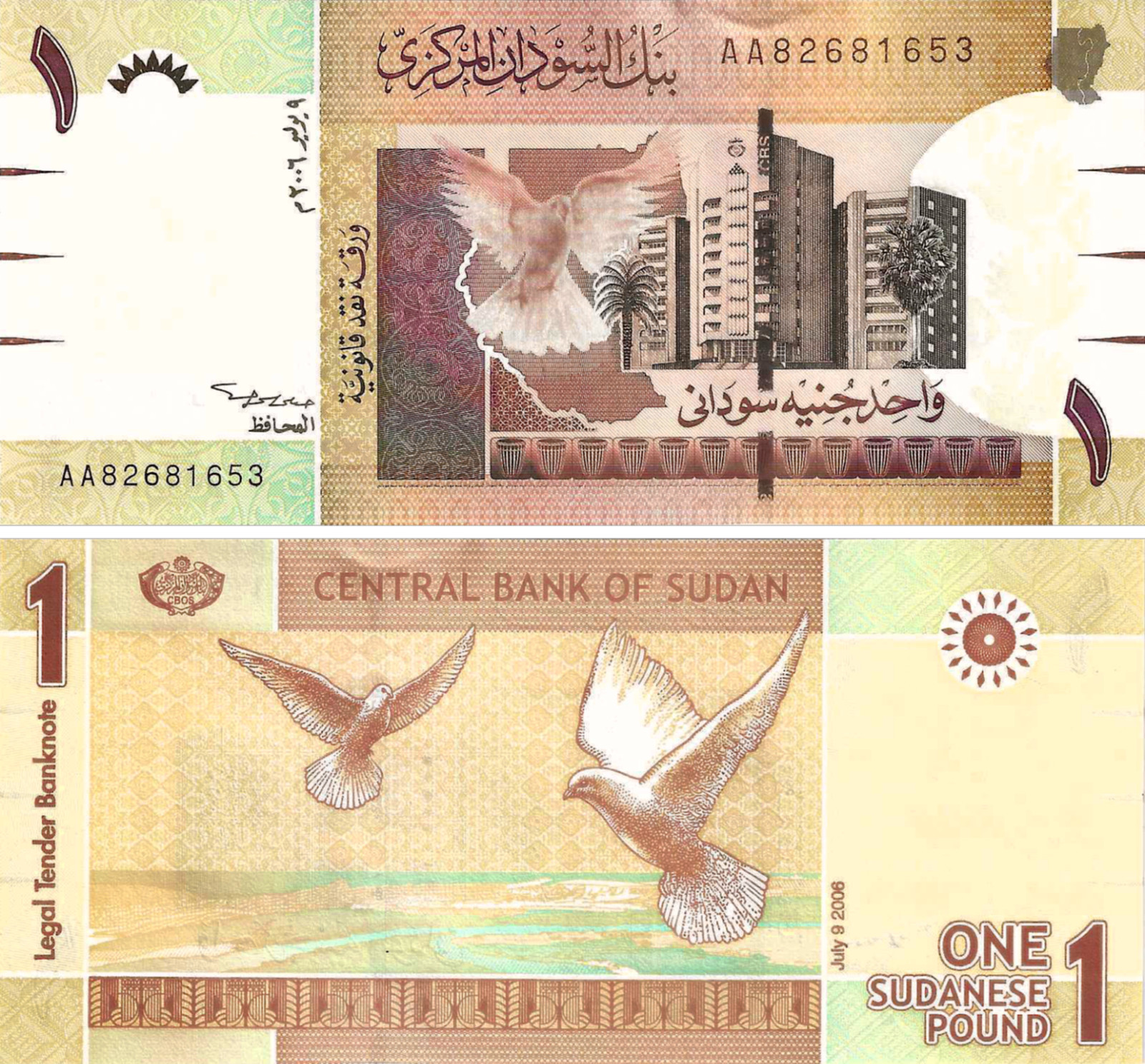 Sudan 1 Pound, 7-9-2006, Series AA, Various Serial Numbers, P-64