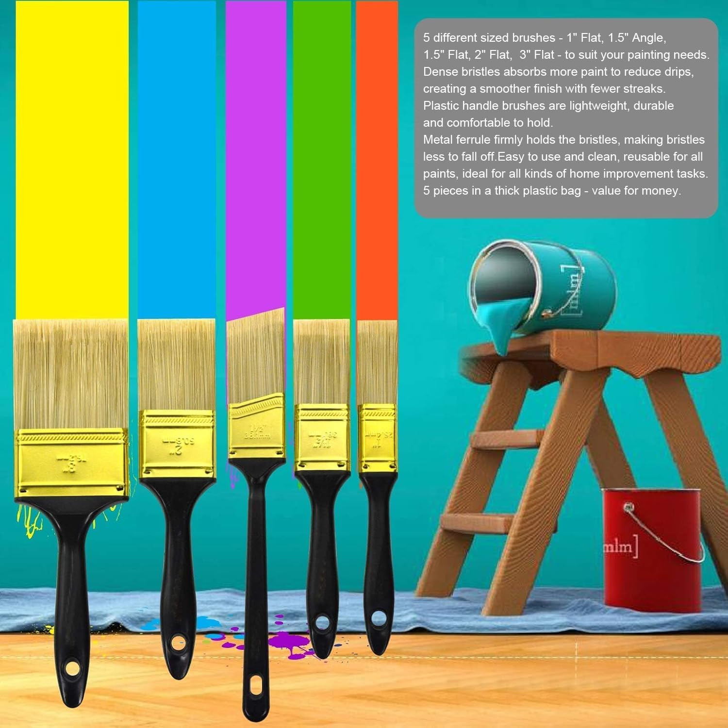 Great Paint Brushes5 PCS Paint Brush Pack Multi Use Flat Paint Brus