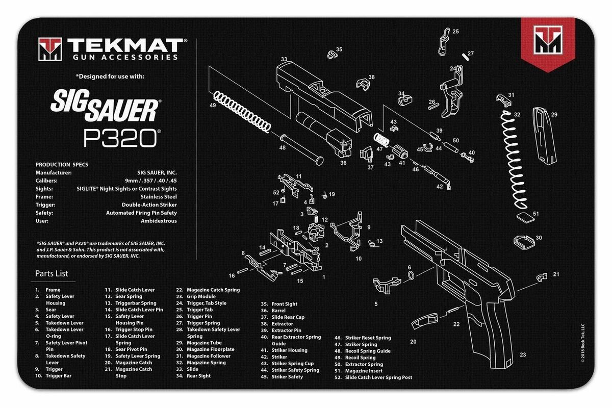 Tekmat Sig Sauer P320 PISTOL Bench Mat - 3mm Mat - 11 x 17 inch - BONUS TOWEL