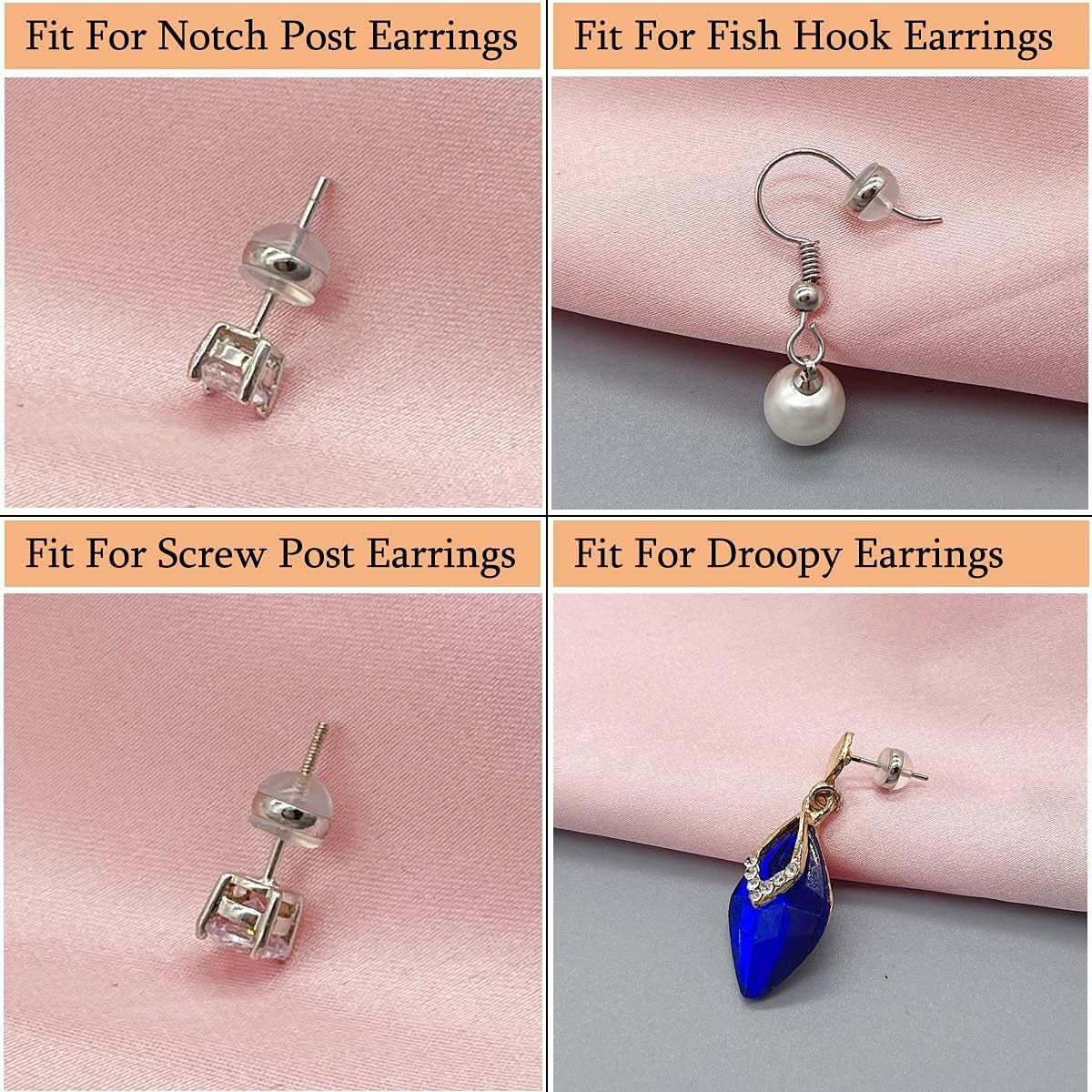 DELECOE 12pcs White Gold Soft Silicone Earring Backs for Studs Silver Belt