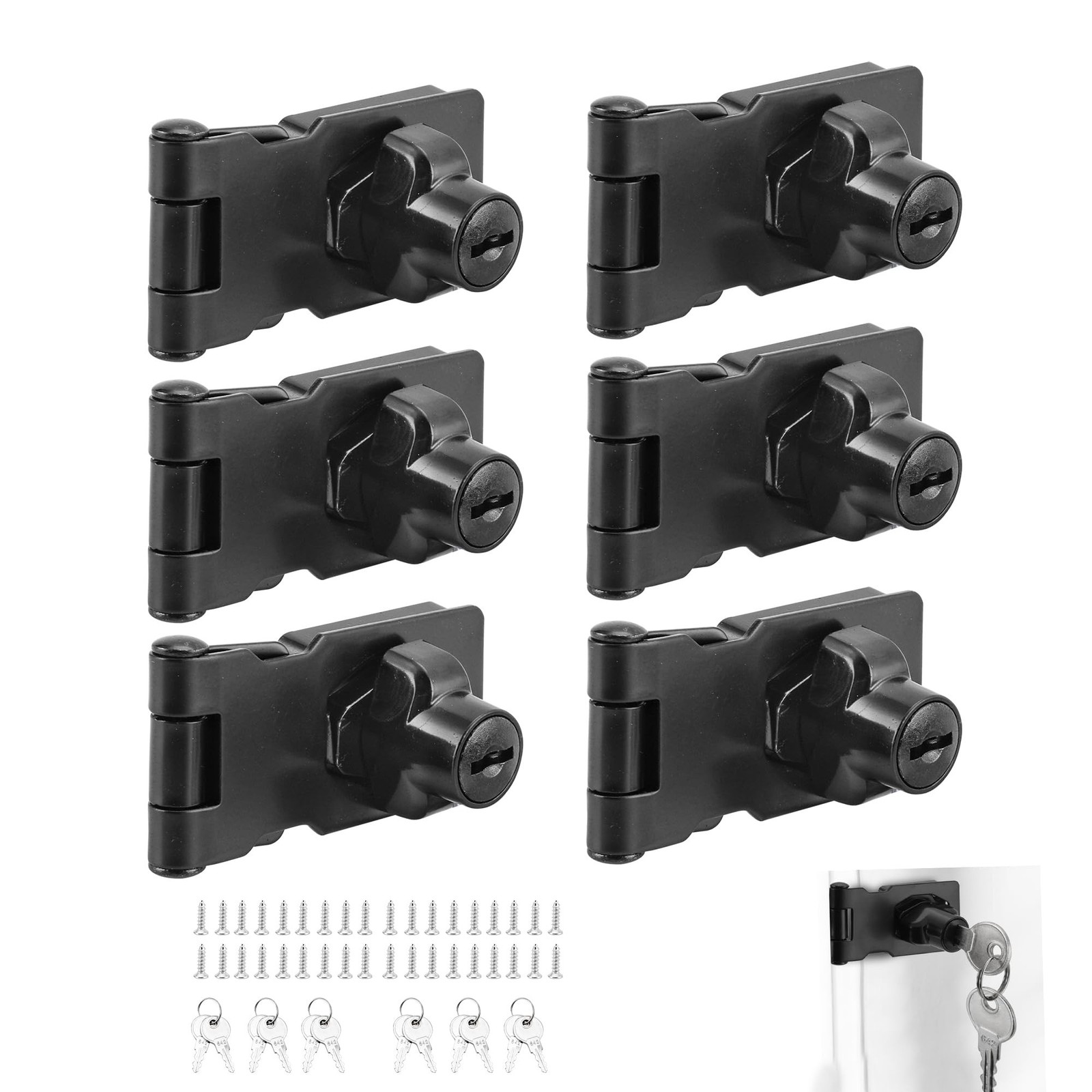 6 Packs 2.5 Inch Keyed Hasp Locks Black, Cabinet Door Locks with Key, Twist K...