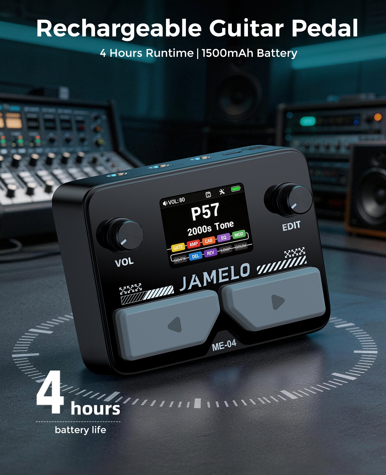 JAMELO Multi-Effects Guitar Pedal 125 Effects 100 Drum Rhythms Stereo 10 Modules