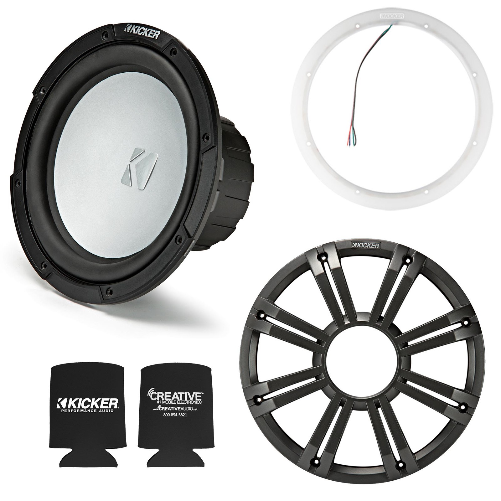 Subwoofer Package - Kicker 45KM102 10" Subwoofer, Charcoal Grill with 10" Led Li