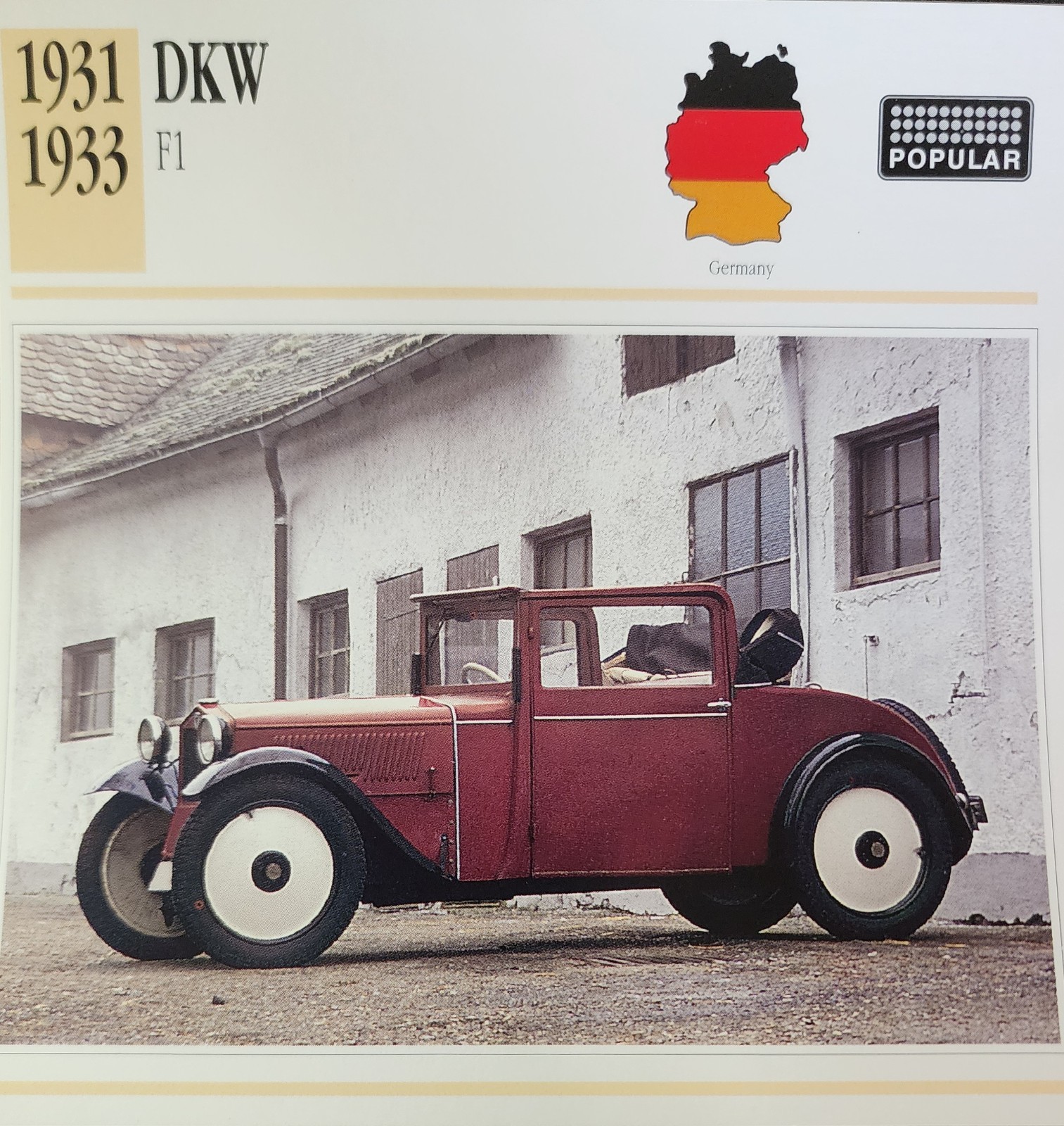 DKW Car Picture Specs Info Detail Collector Card Vintage Retro Decor