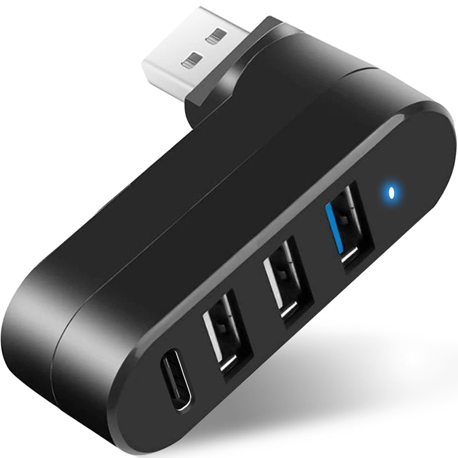4 Port USB 3.0 Hub Rotatable Splitter, PD 5W Type C Extender Laptop Car Gadget