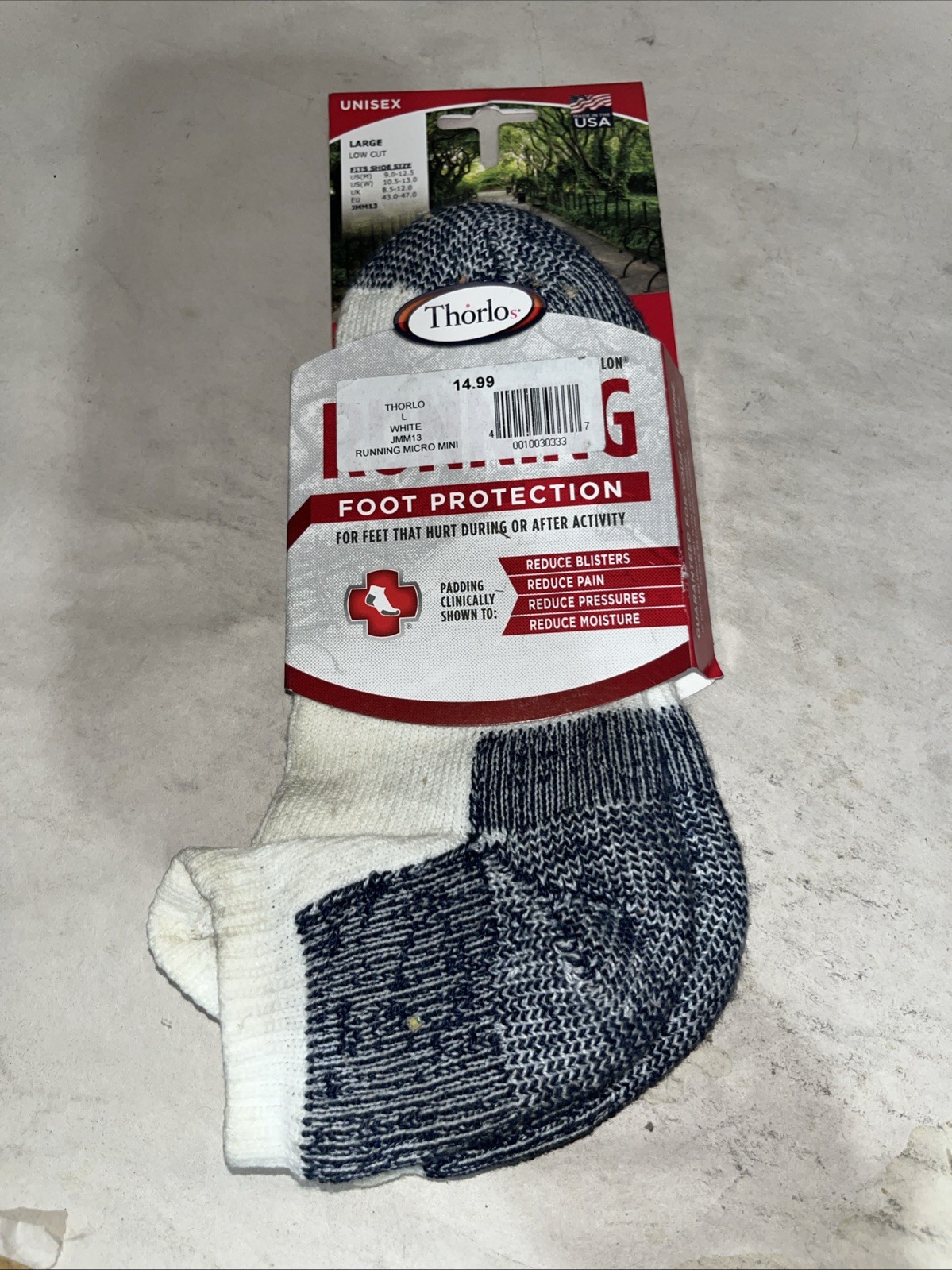 Size L- Thorlos JMM13 White Running Micro Mini Sock 1 Pair With Defects
