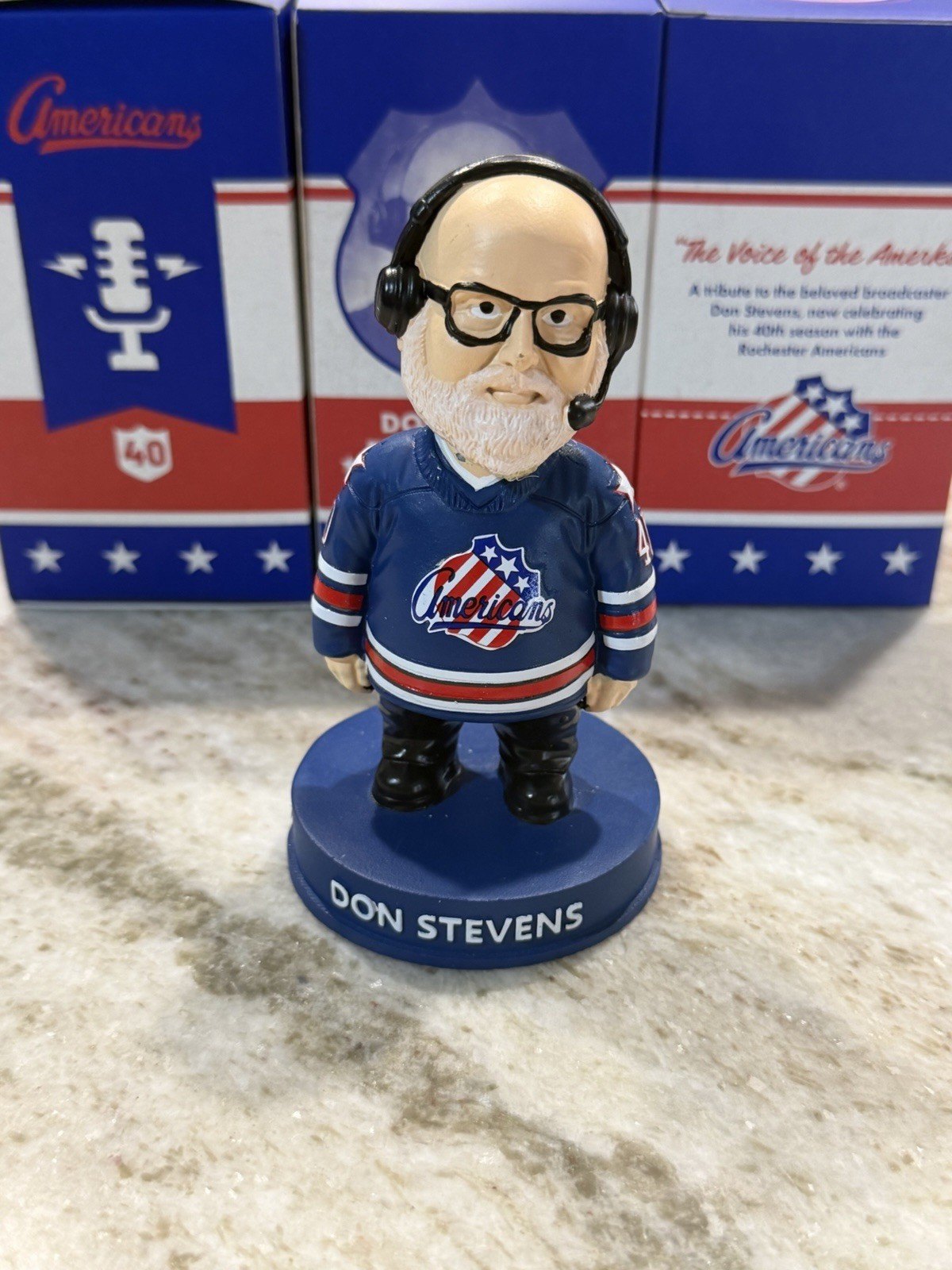 Don Stevens  Rochester Americans AHL Bobblehead 40 Seasons Announcer Retirement