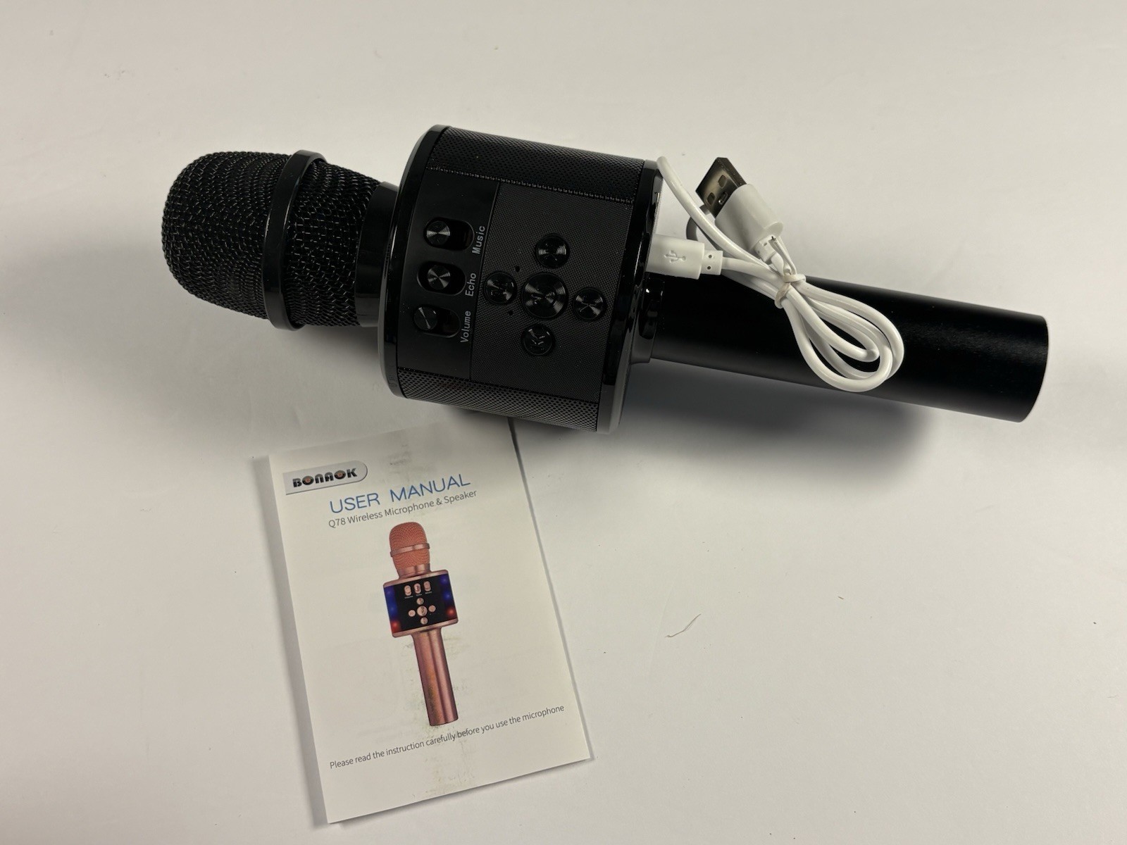 BONAOK Q78 Wireless Bluetooth Karaoke Microphone, USB, Black