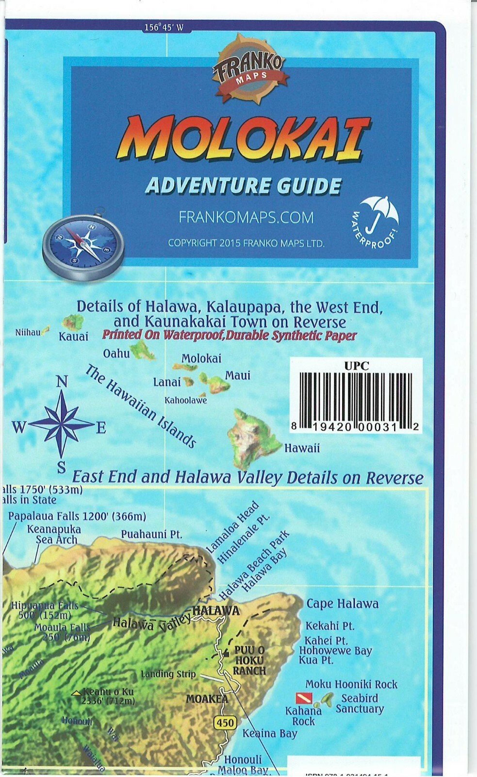 Molokai Hawaii Adventure Guide Map Waterproof by Franko Maps