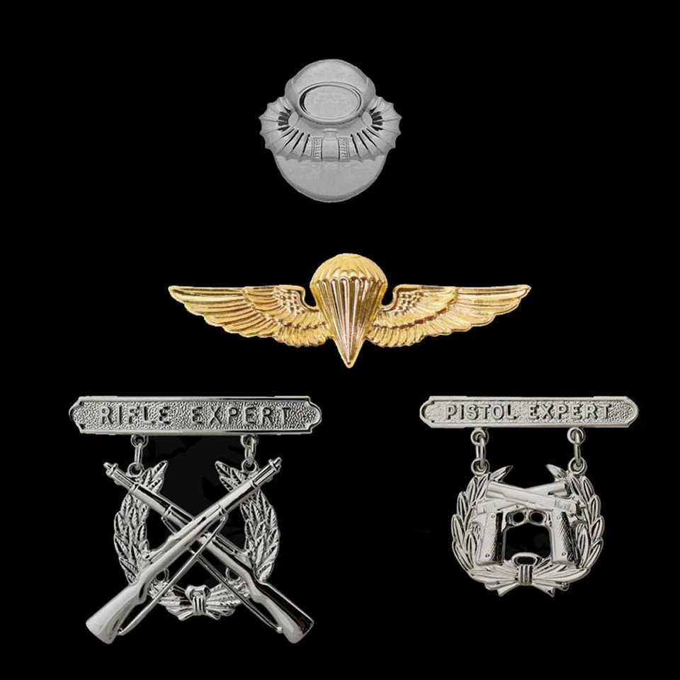 Set US Marine Corps Rifle Pistol Expert Badge USMC Diving Parachutist Insignia