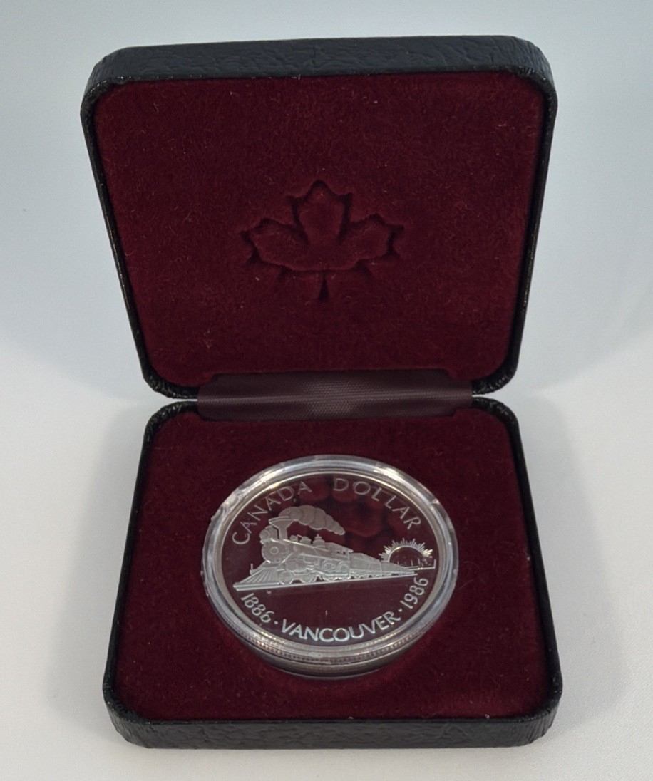 Canada 1886-1986 Silver Dollar $1 Vancouver Train Proof Coin
