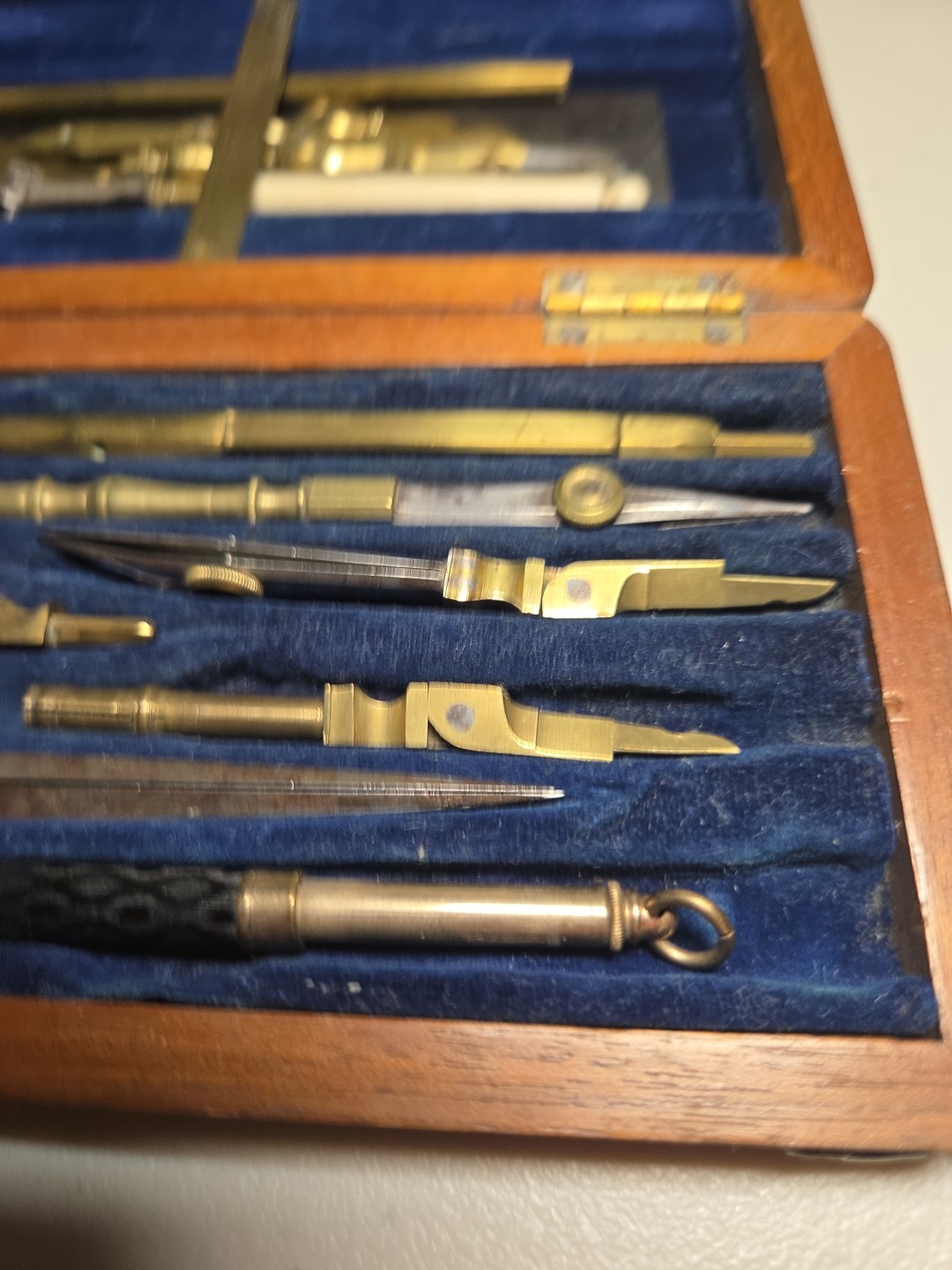 Antique Technical Mathematical Drawing Instruments Set Geometry in Wood Box