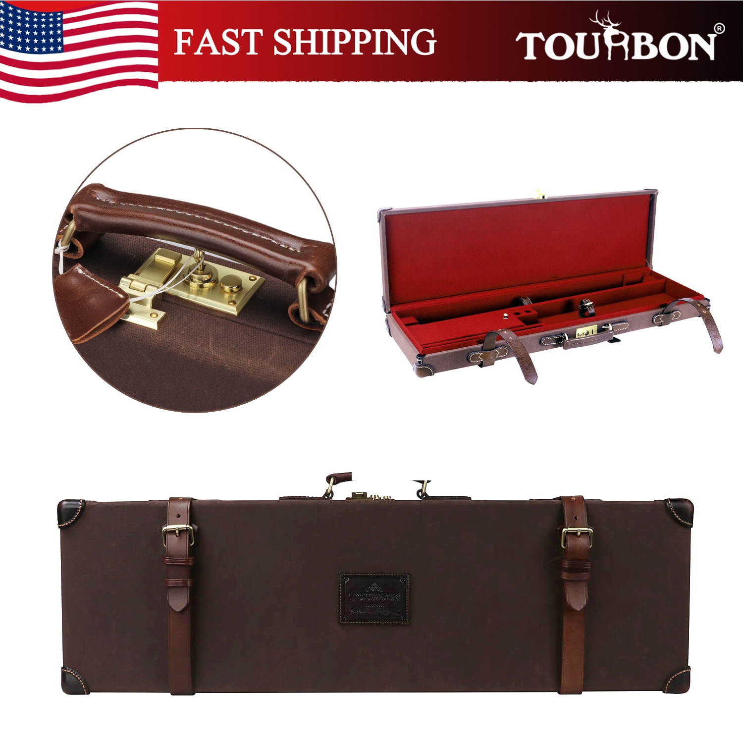 TOURBON Canvas & Leather Gun Case Hard Carry Shotgun Storage Safe Lock Box Gift