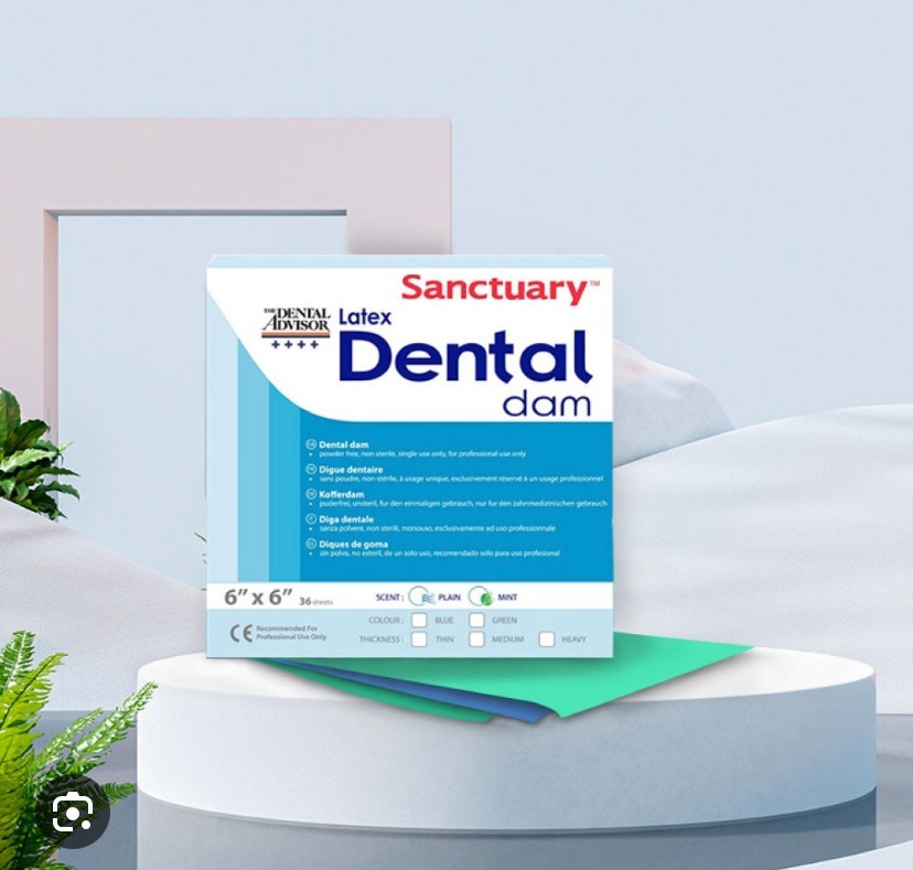 6"X6"X0.22mm Sanctuary Dental Rubber Dam Latex Green Spearmint Scented 36/PK